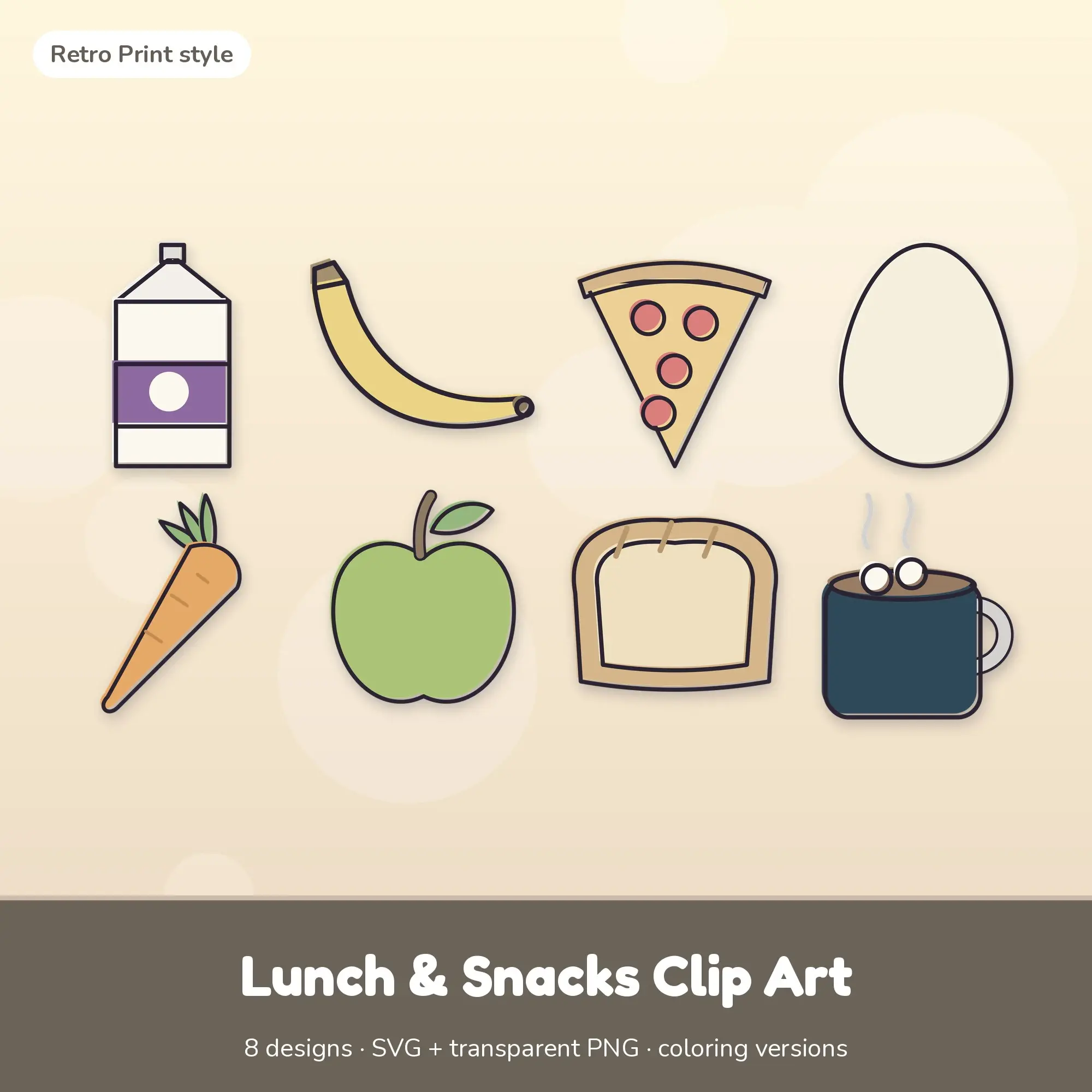 Lunch & Snacks Vector Clipart Bundle: Milk Carton, Banana + 6 More preview
