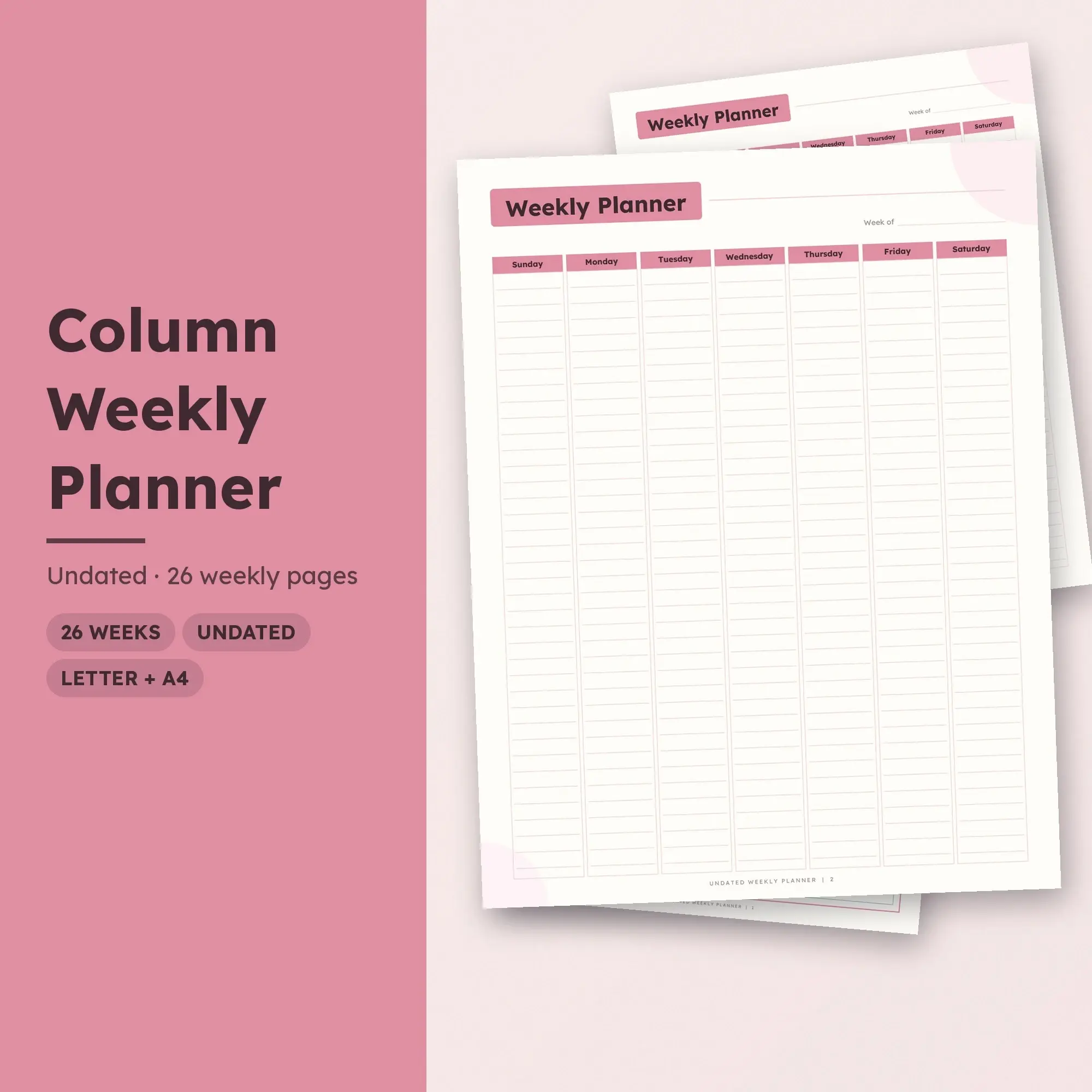 Minimalist Weekly Planner Printable, Undated Blush PDF preview
