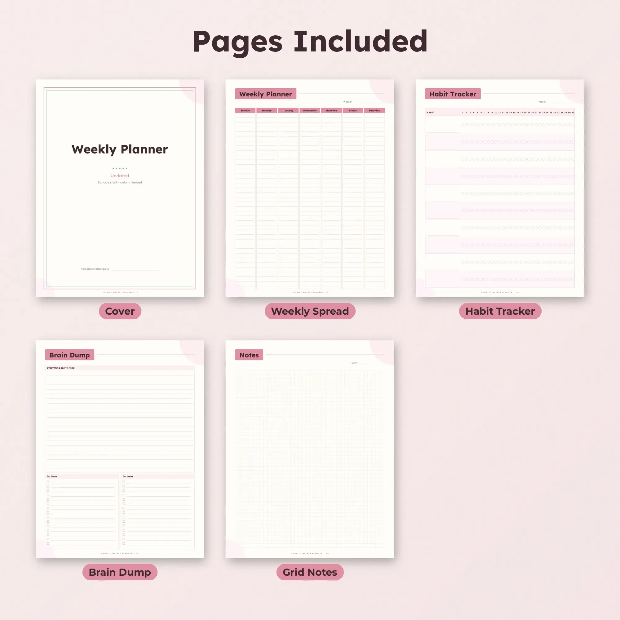 Minimalist Weekly Planner Printable, Undated Blush PDF, preview 2 of 2