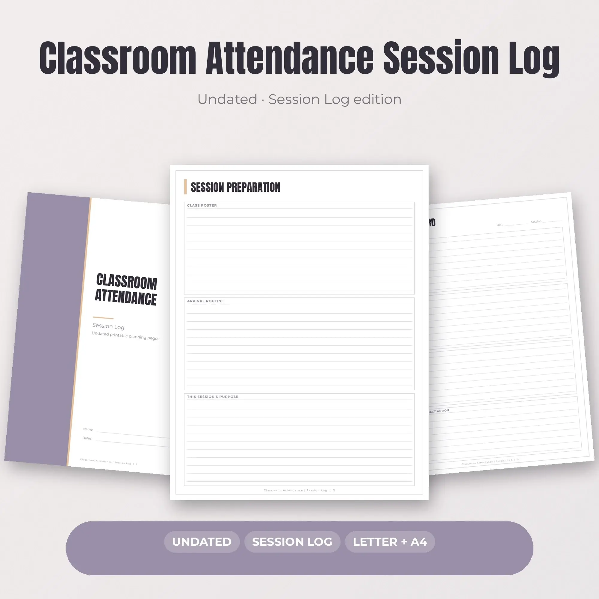 Classroom Attendance Session Log Planner PDF - Lilac preview