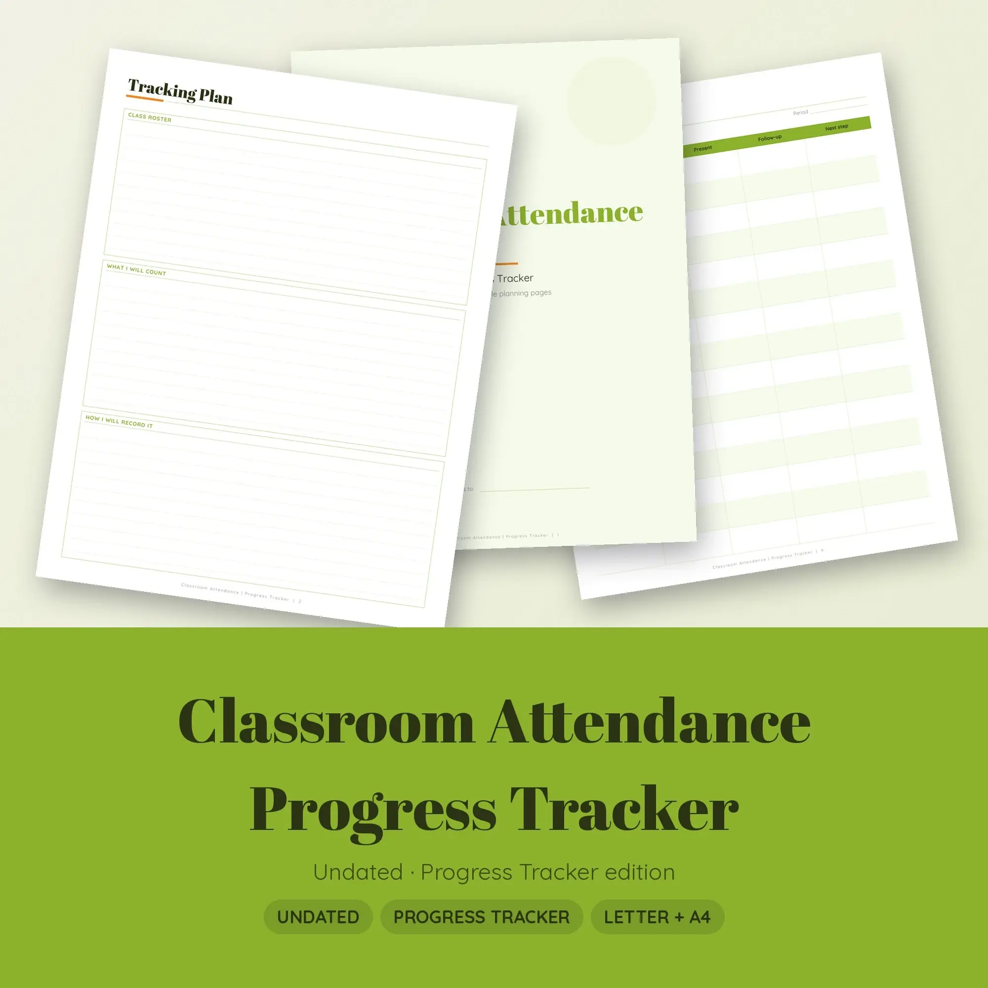 Classroom Attendance Progress Tracker Planner PDF - Lime preview