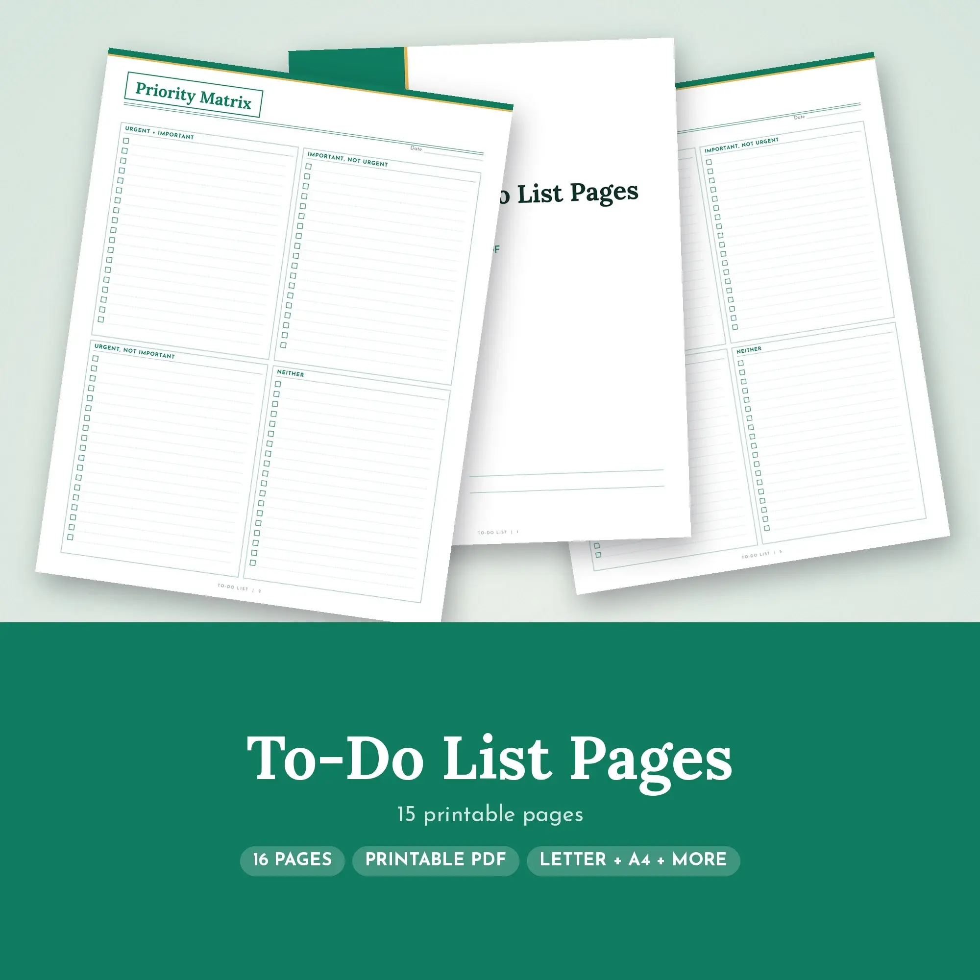 To-Do List Printable PDF, Elegant Emerald Pages preview