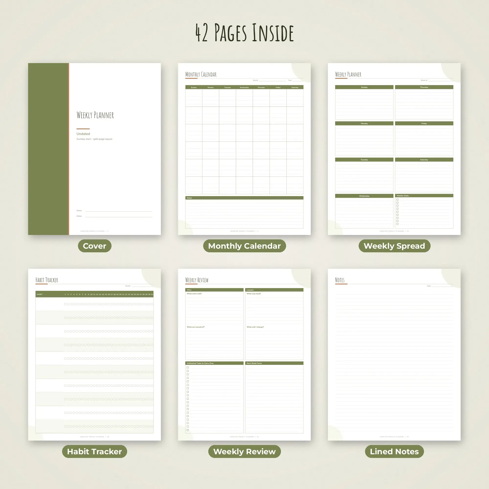 Weekly Planner Printable PDF, Split-Page Layout, Undated Cozy, preview 2 of 2