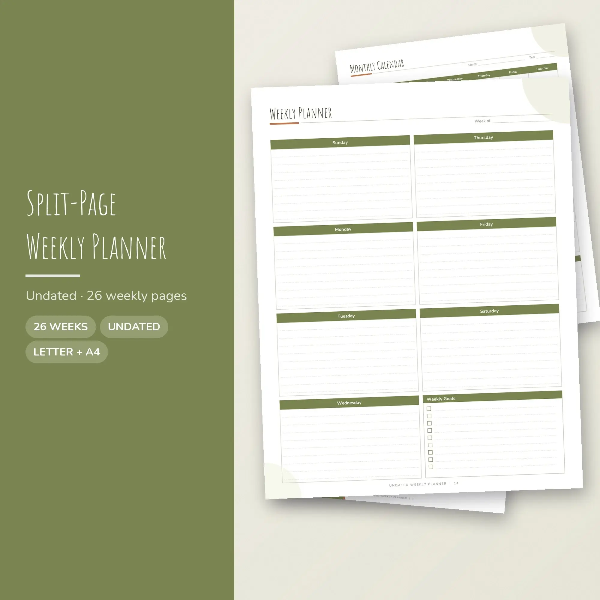 Weekly Planner Printable PDF, Split-Page Layout, Undated Cozy preview