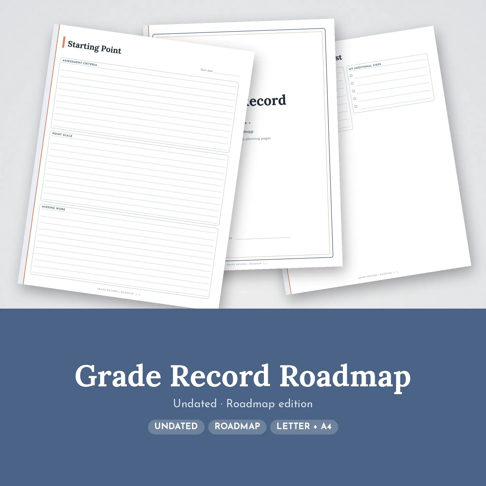 Grade Record Roadmap Planner PDF - Slate Blue, preview 1 of 2