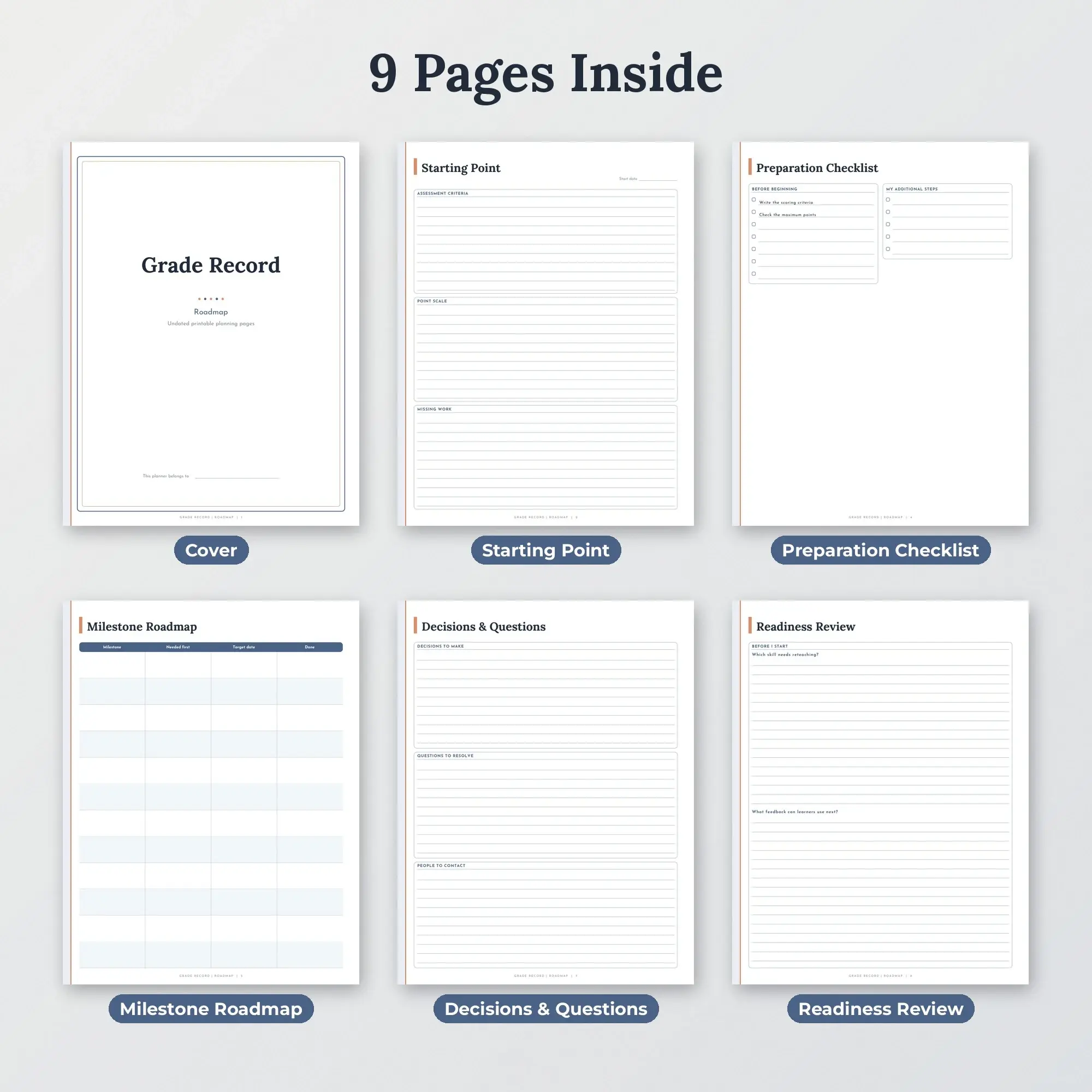 Grade Record Roadmap Planner PDF - Slate Blue, preview 2 of 2