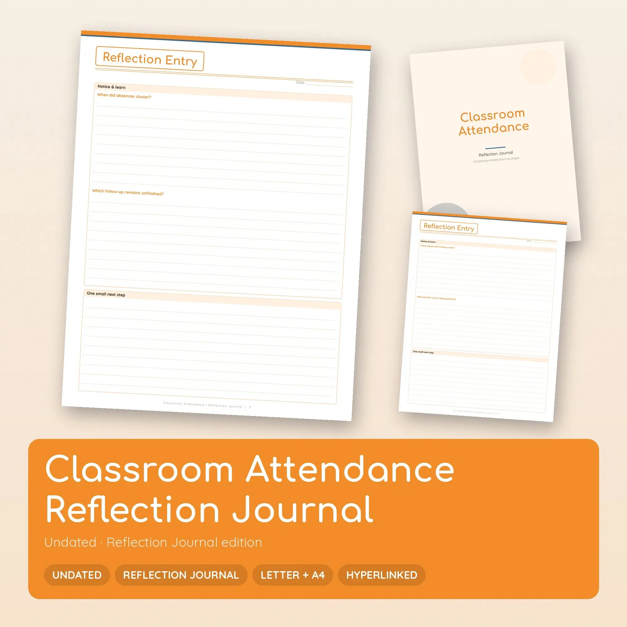 Classroom Attendance Reflection Journal Planner PDF - Tangerine preview