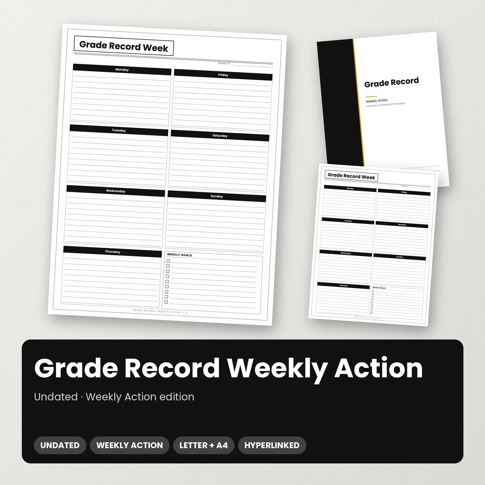 Grade Record Weekly Action Planner PDF - Ink Black preview