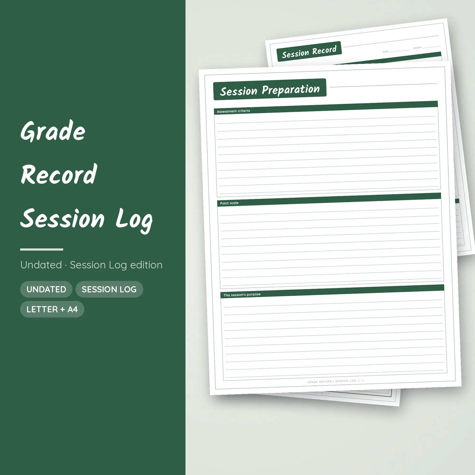 Grade Record Session Log Planner PDF - Forest preview