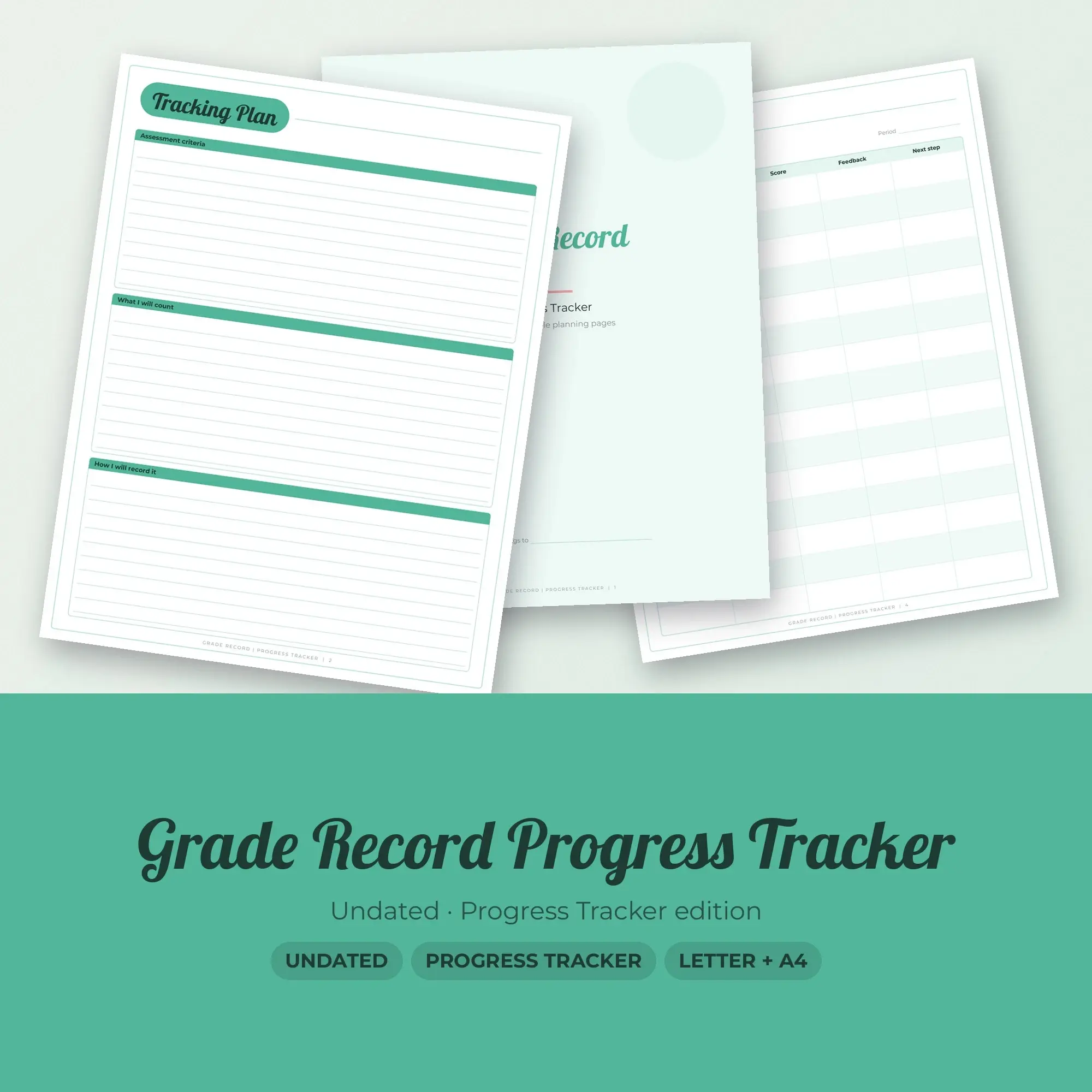 Grade Record Progress Tracker Planner PDF - Mint, preview 1 of 2