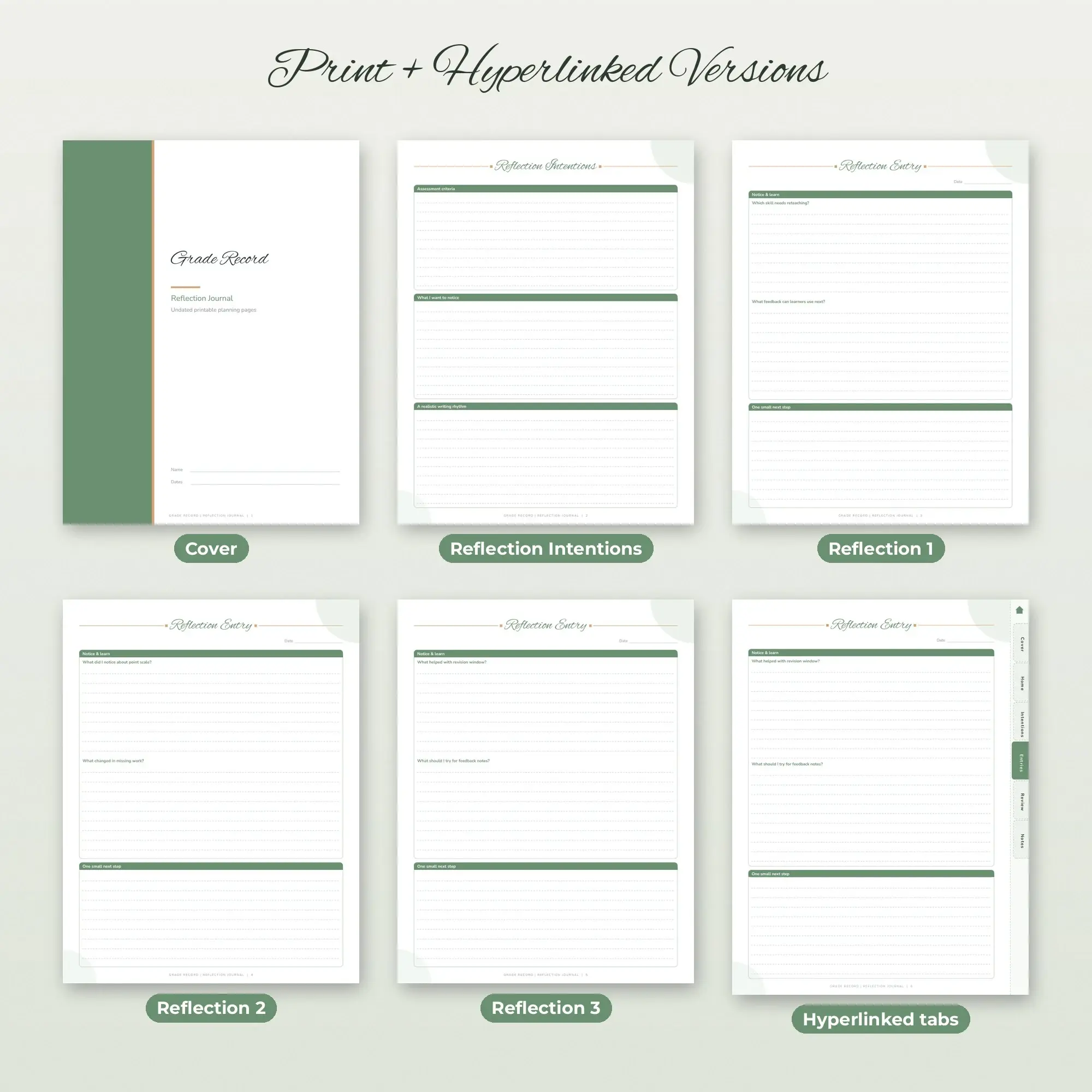 Grade Record Reflection Journal Planner PDF - Sage, preview 2 of 2