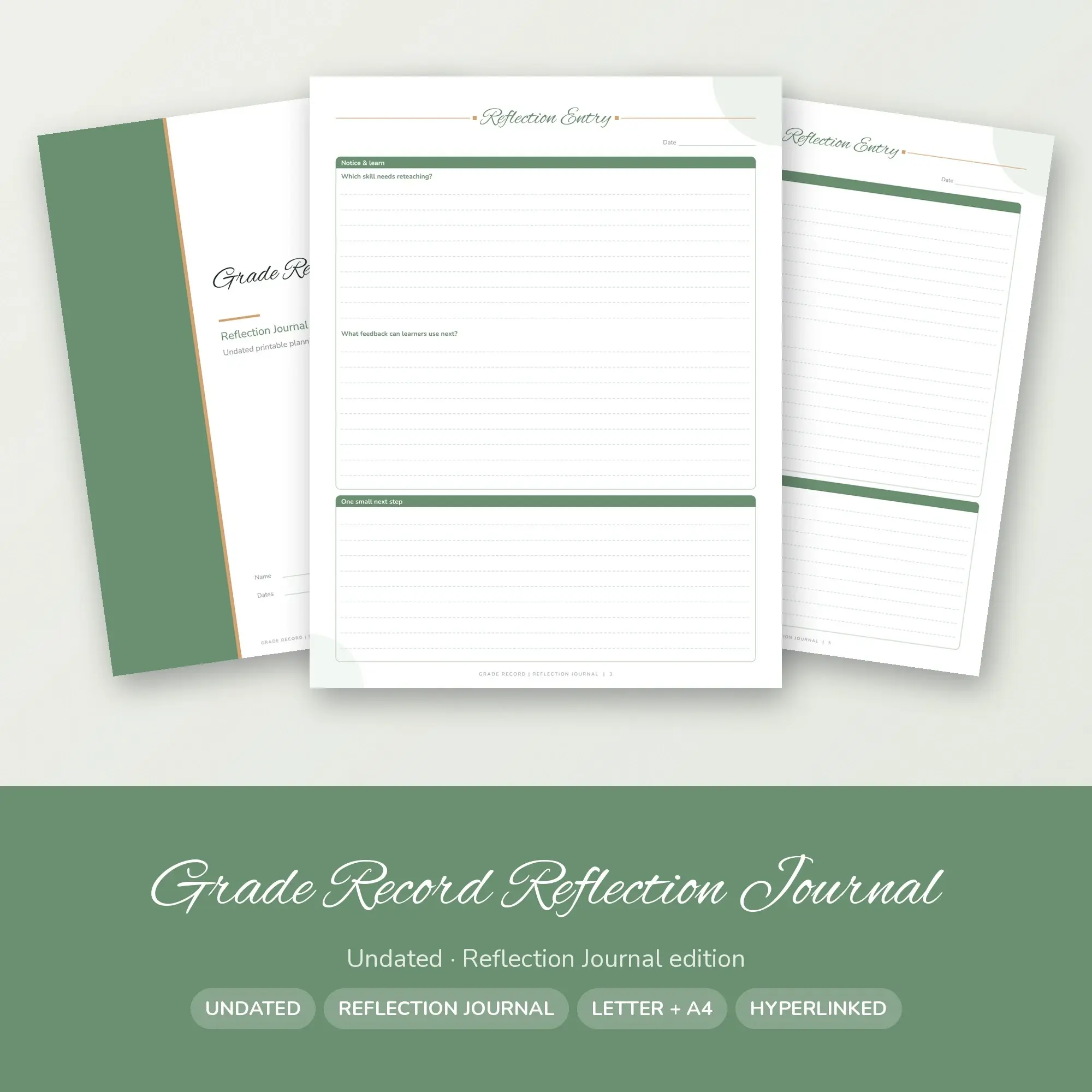 Grade Record Reflection Journal Planner PDF - Sage, preview 1 of 2