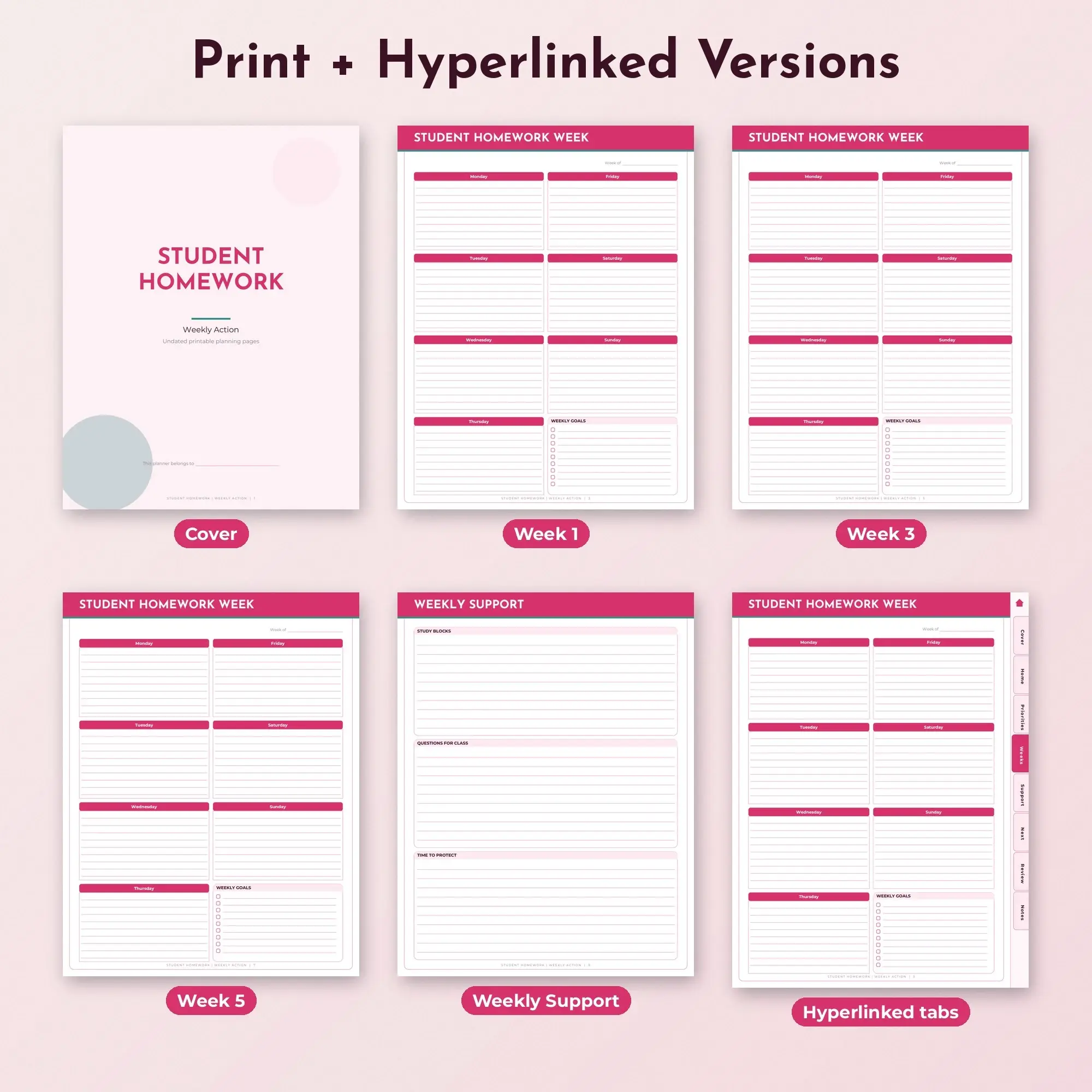 Student Homework Weekly Action Planner PDF - Raspberry, preview 2 of 2