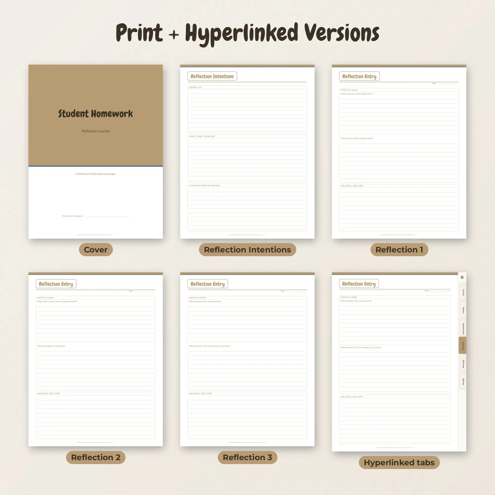 Student Homework Reflection Journal Planner PDF - Sand, preview 2 of 2