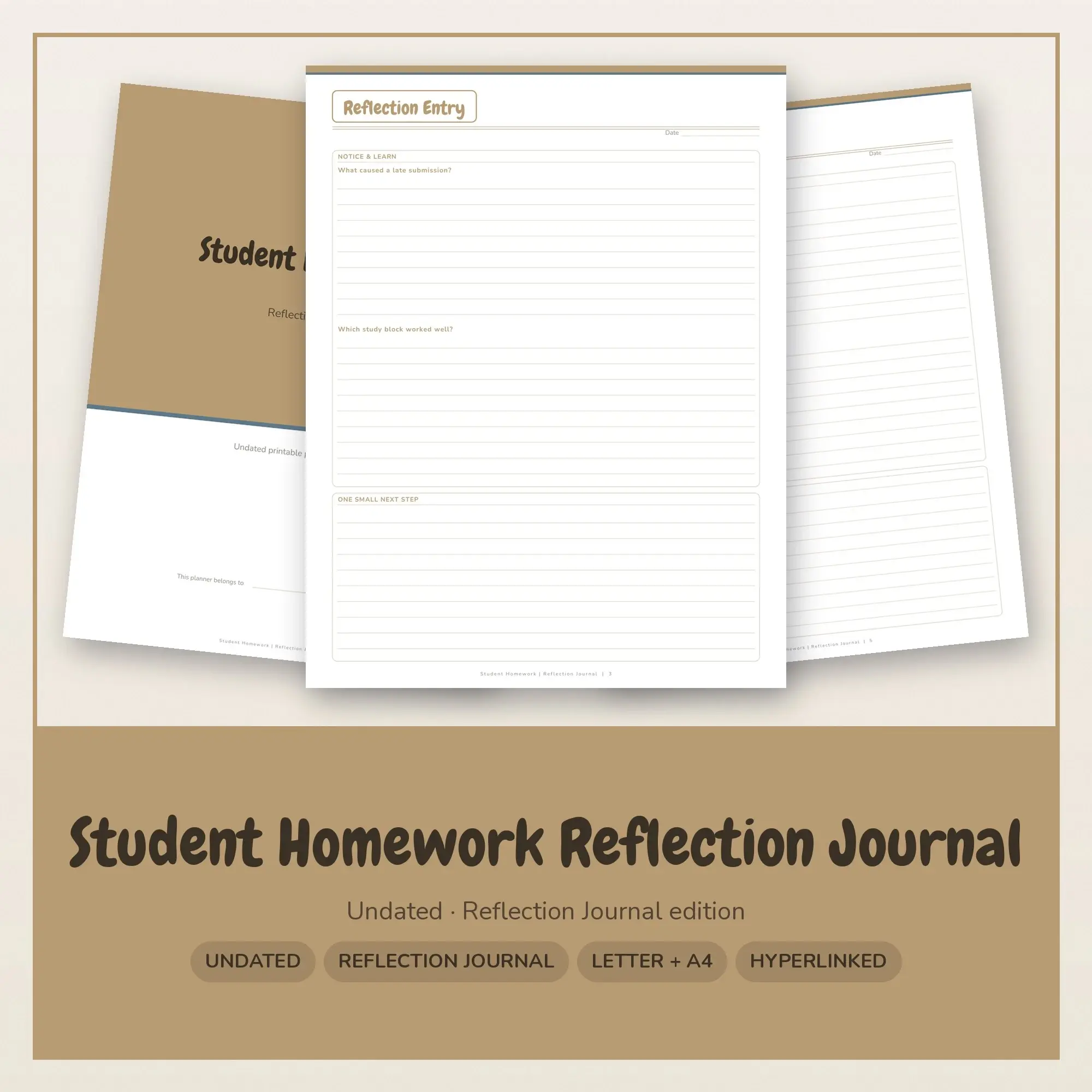 Student Homework Reflection Journal Planner PDF - Sand, preview 1 of 2