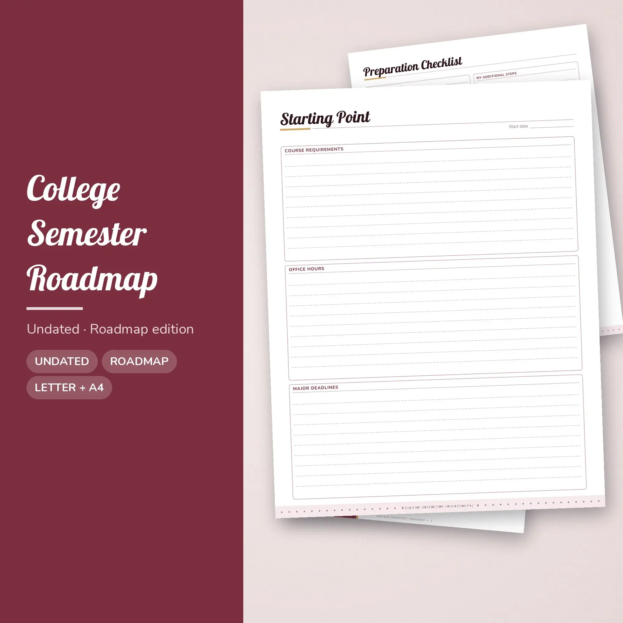 College Semester Roadmap Planner PDF - Burgundy preview