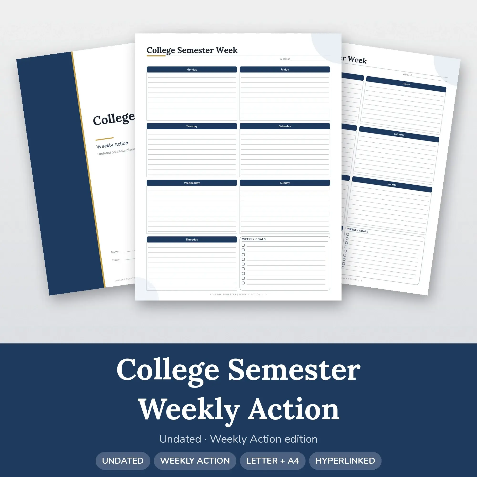 College Semester Weekly Action Planner PDF - Navy preview