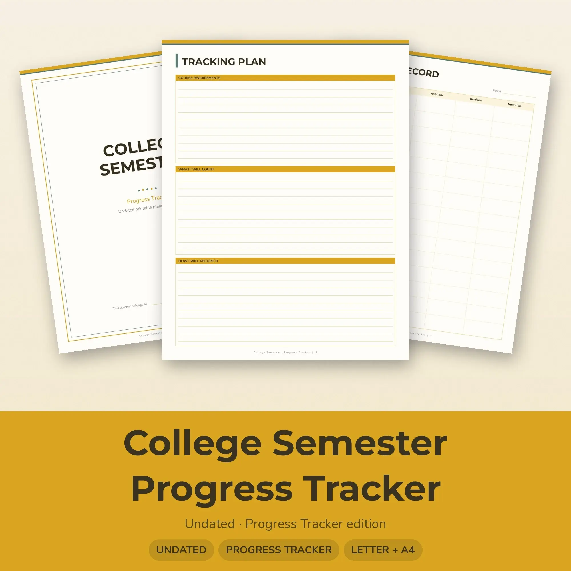 College Semester Progress Tracker Planner PDF - Mustard preview