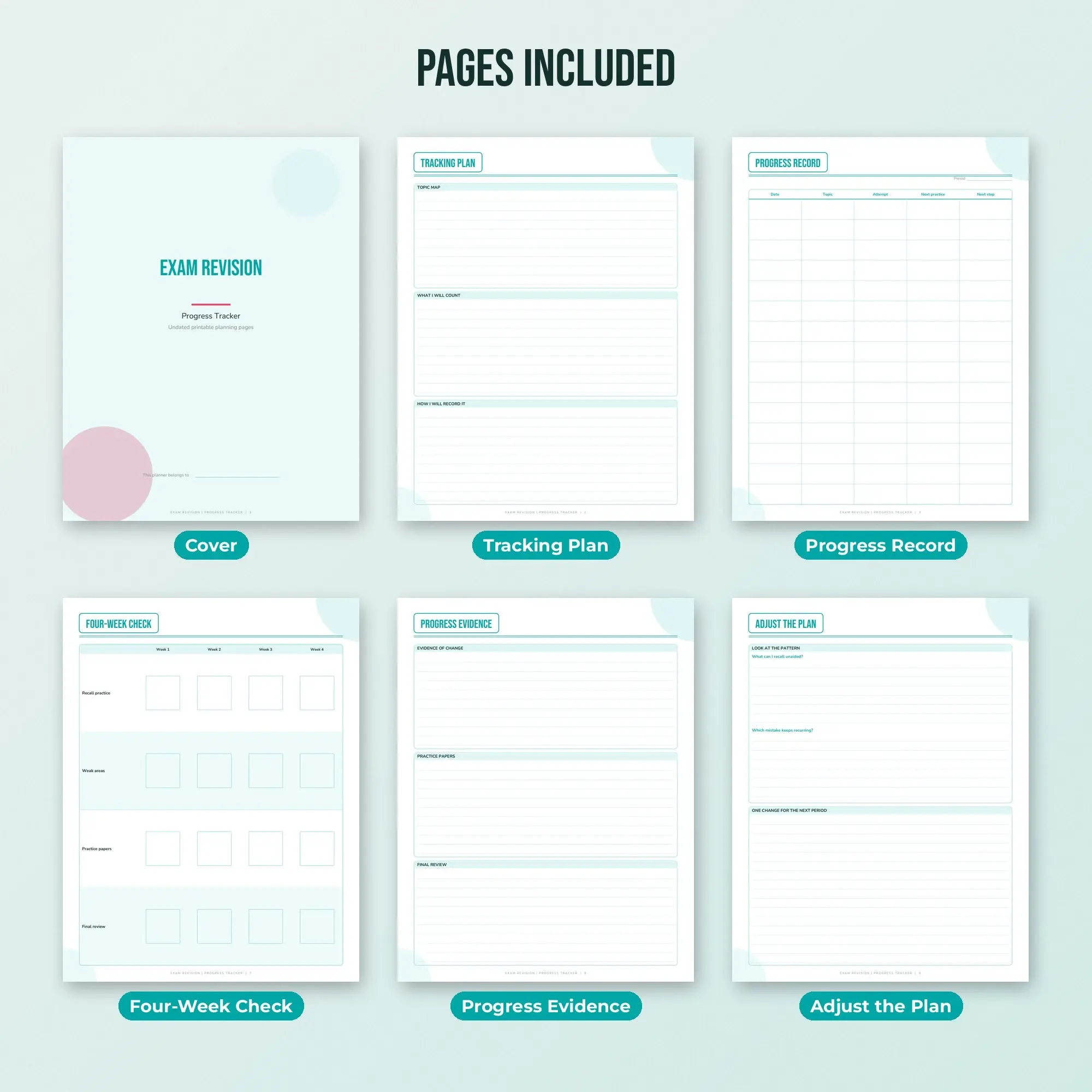 Exam Revision Progress Tracker Planner PDF - Aqua, preview 2 of 2