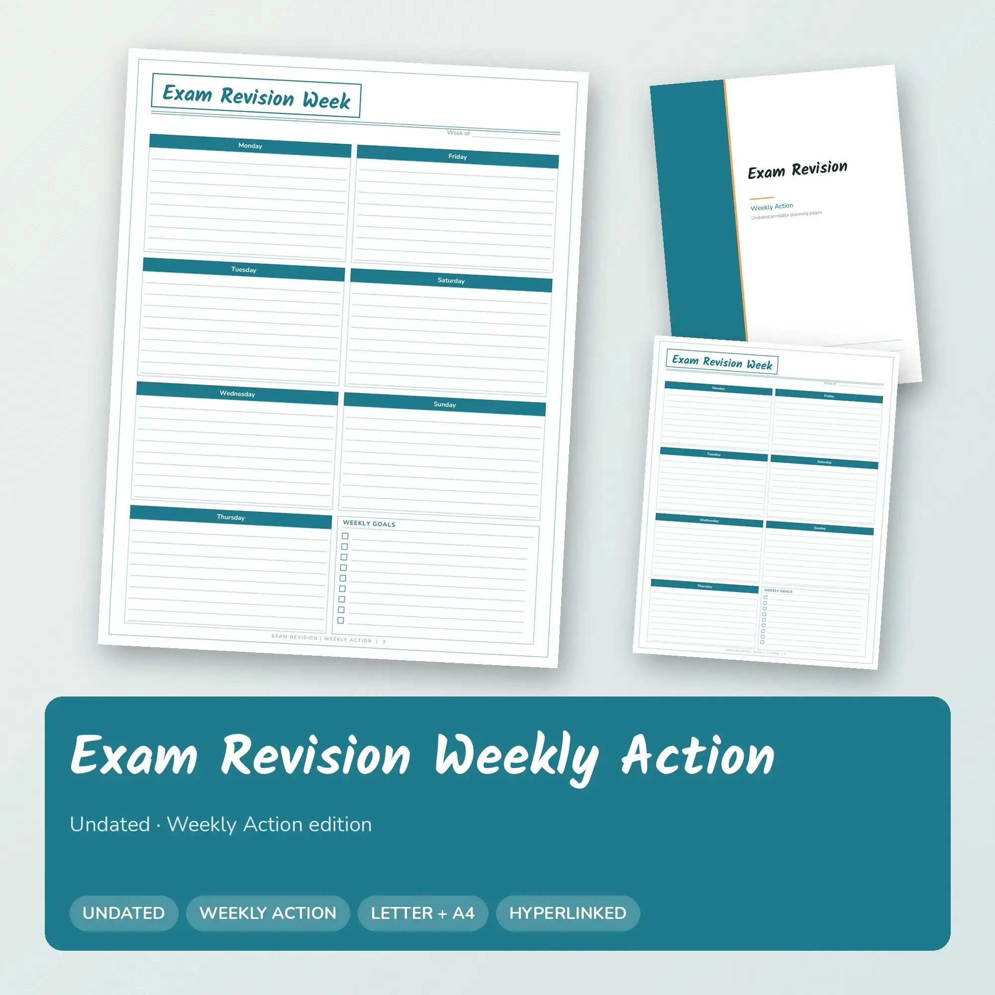 Exam Revision Weekly Action Planner PDF - Ocean Teal preview