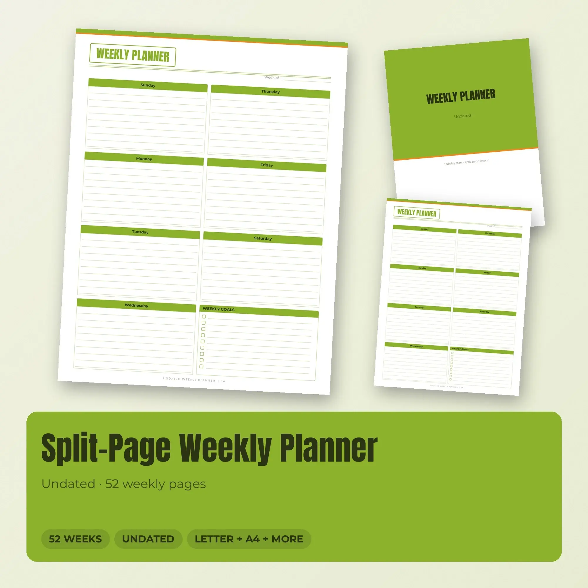 Weekly Planner Printable PDF, Split-Page Layout, Undated Bold preview