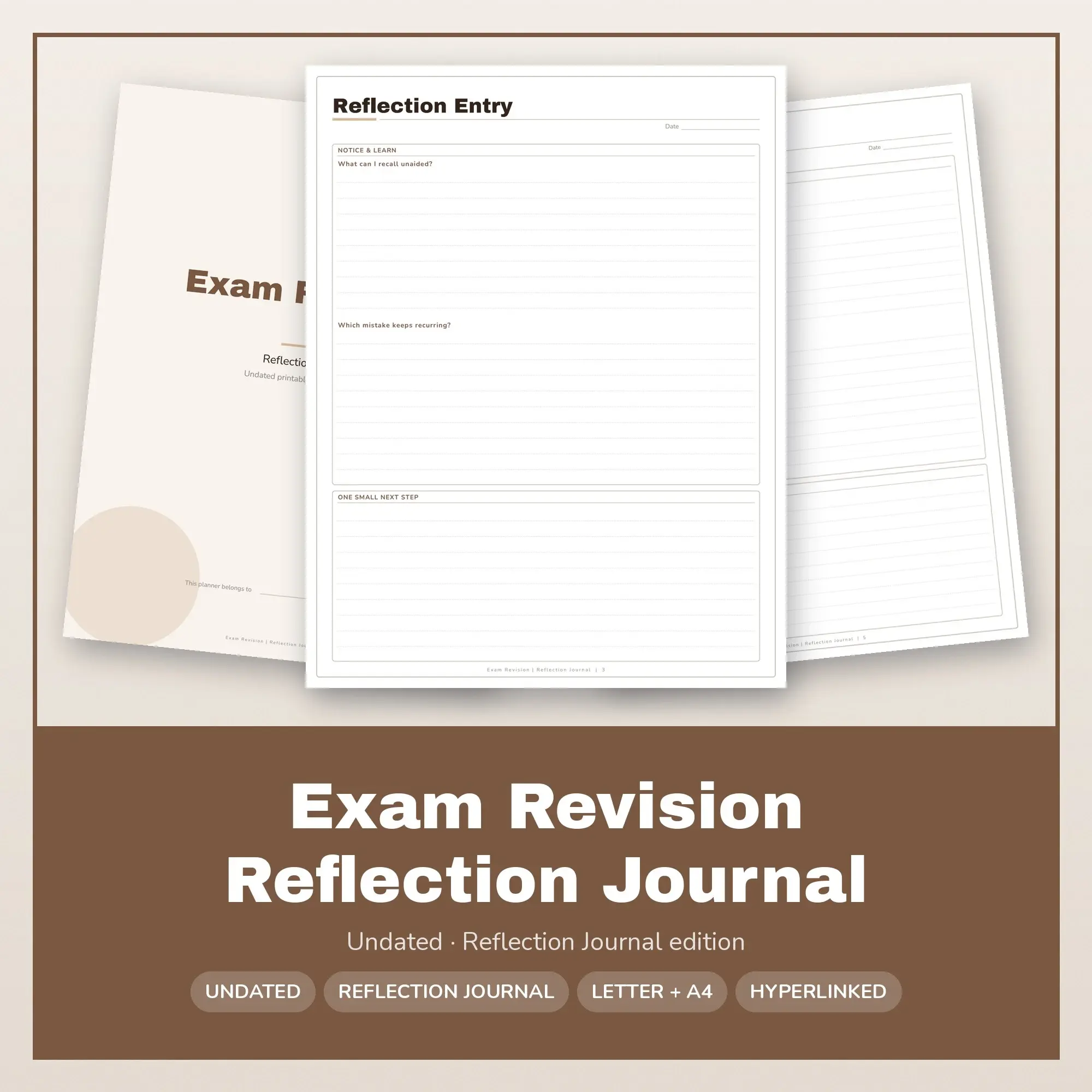 Exam Revision Reflection Journal Planner PDF - Cocoa preview