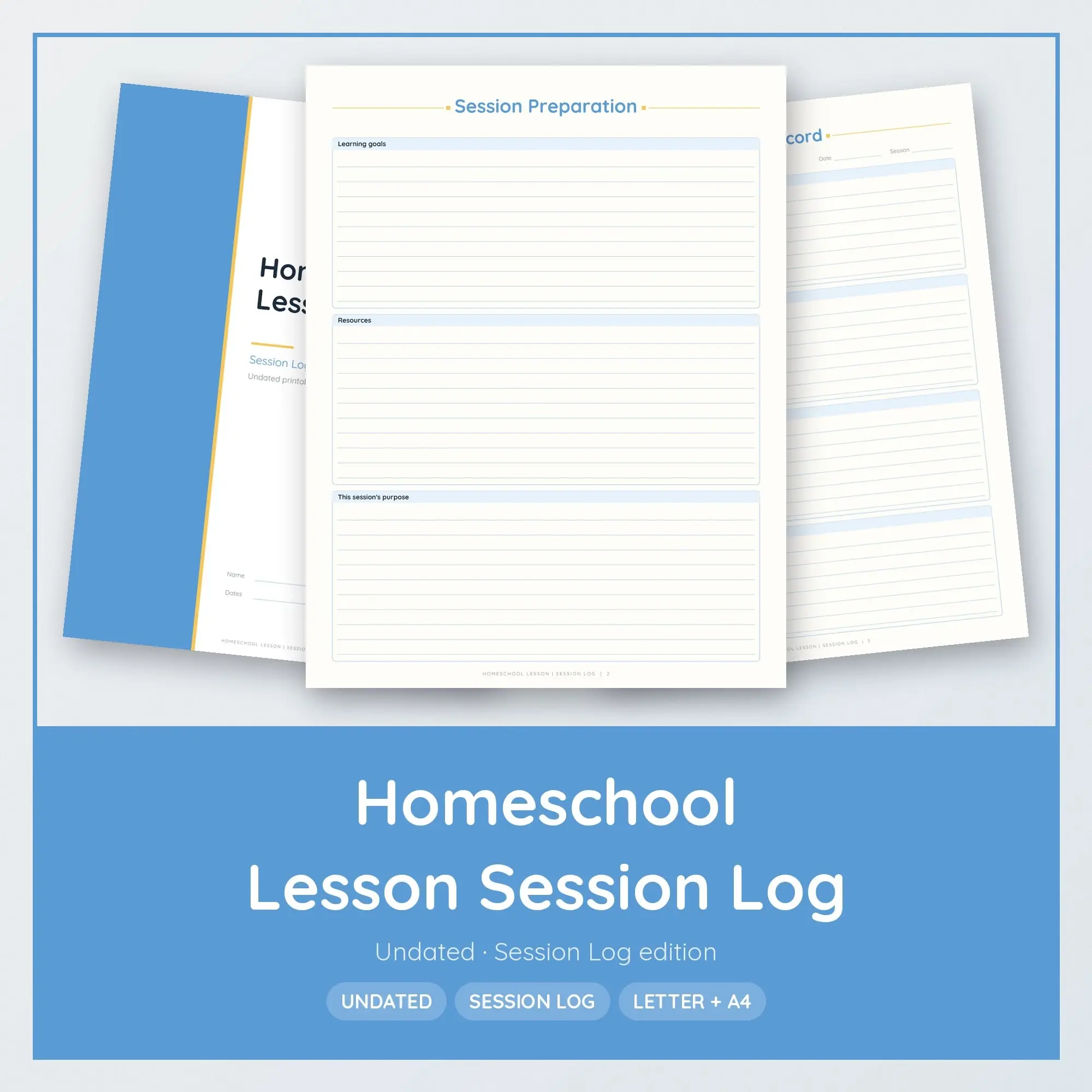 Homeschool Lesson Session Log Planner PDF - Sky Blue preview