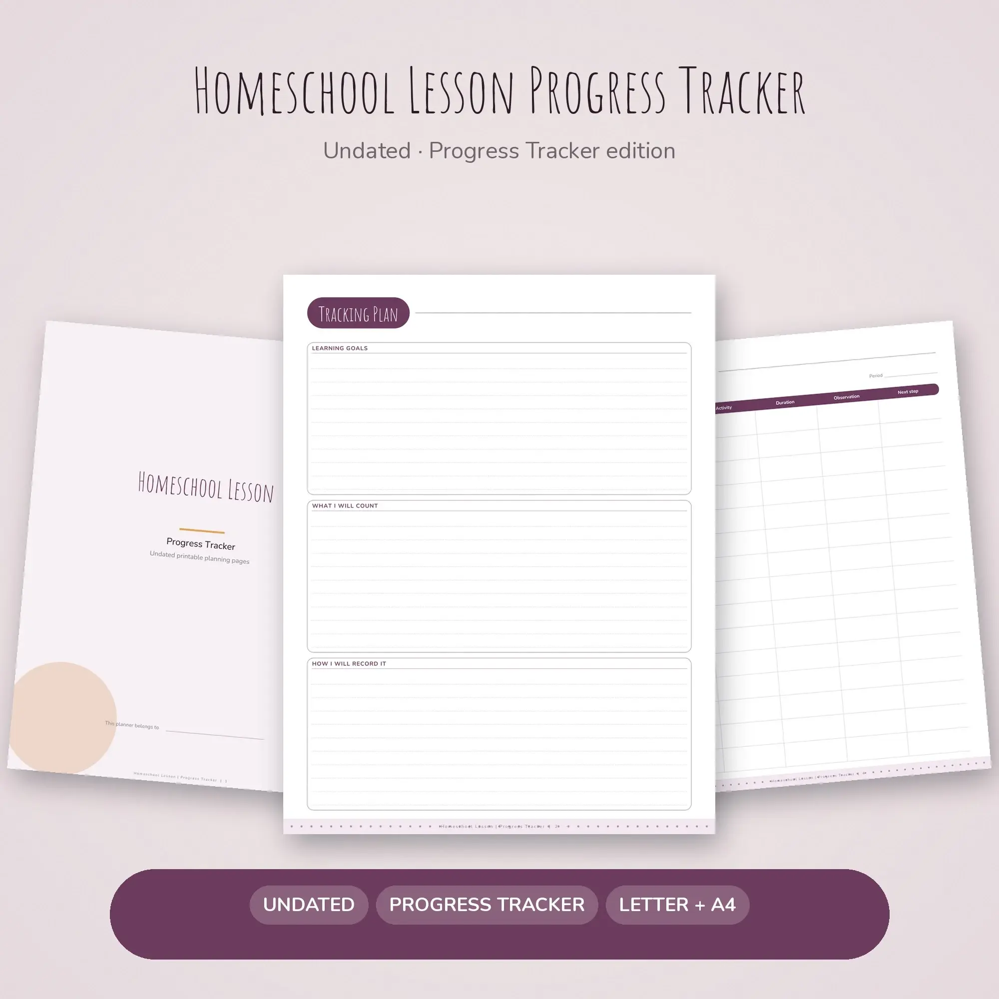 Homeschool Lesson Progress Tracker Planner PDF - Plum preview