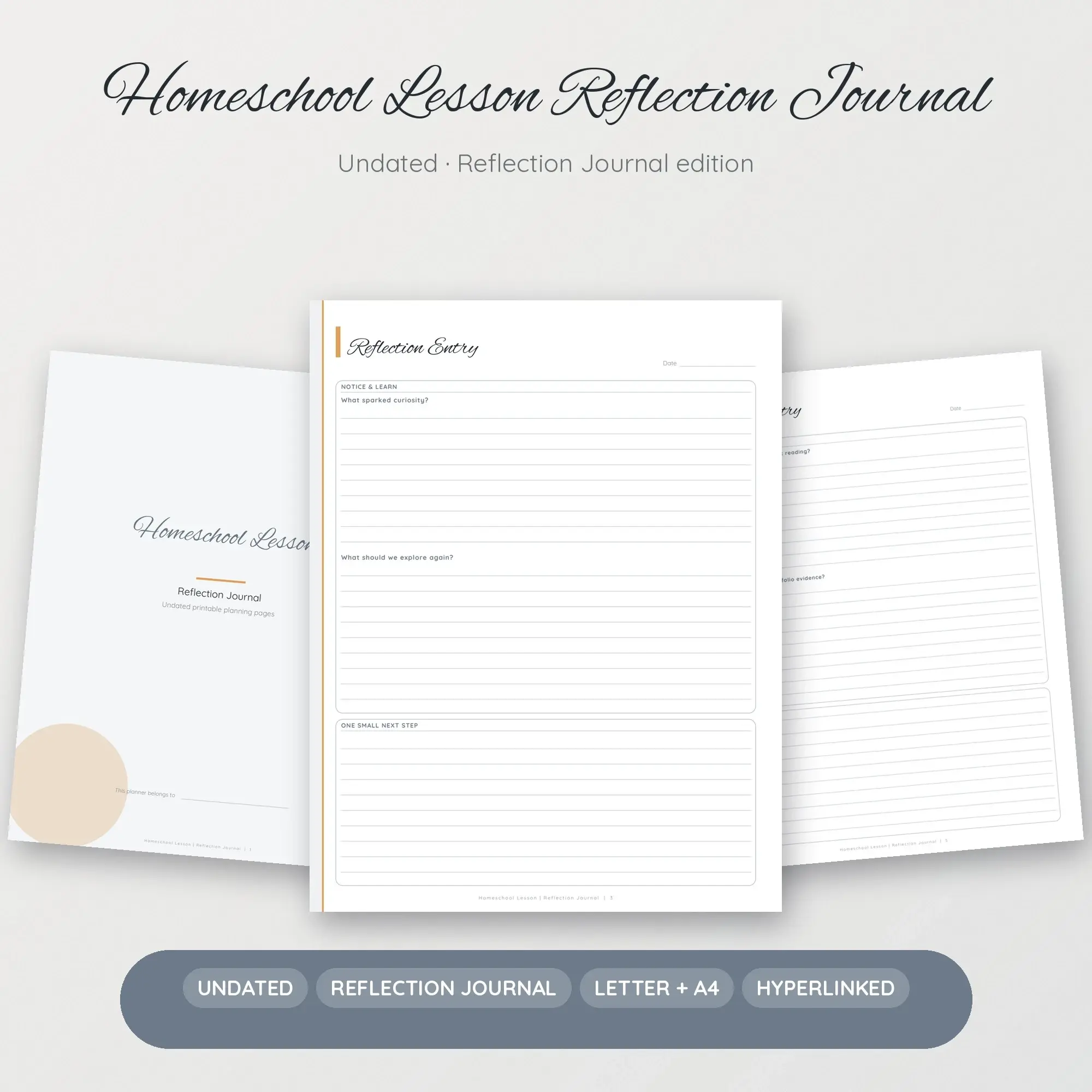 Homeschool Lesson Reflection Journal Planner PDF - Pewter preview