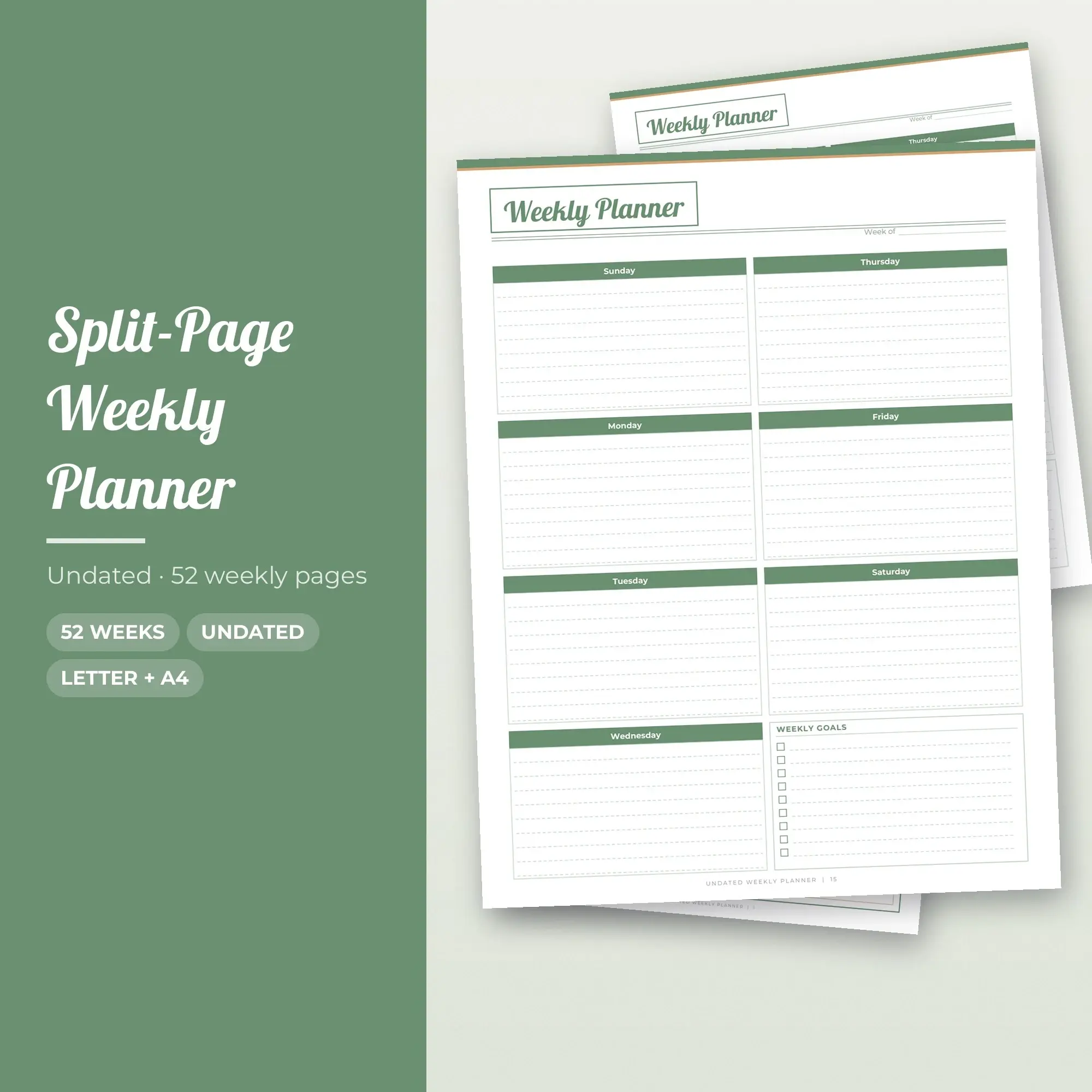 Weekly Planner Printable PDF, Split-Page Layout, Undated Boho preview