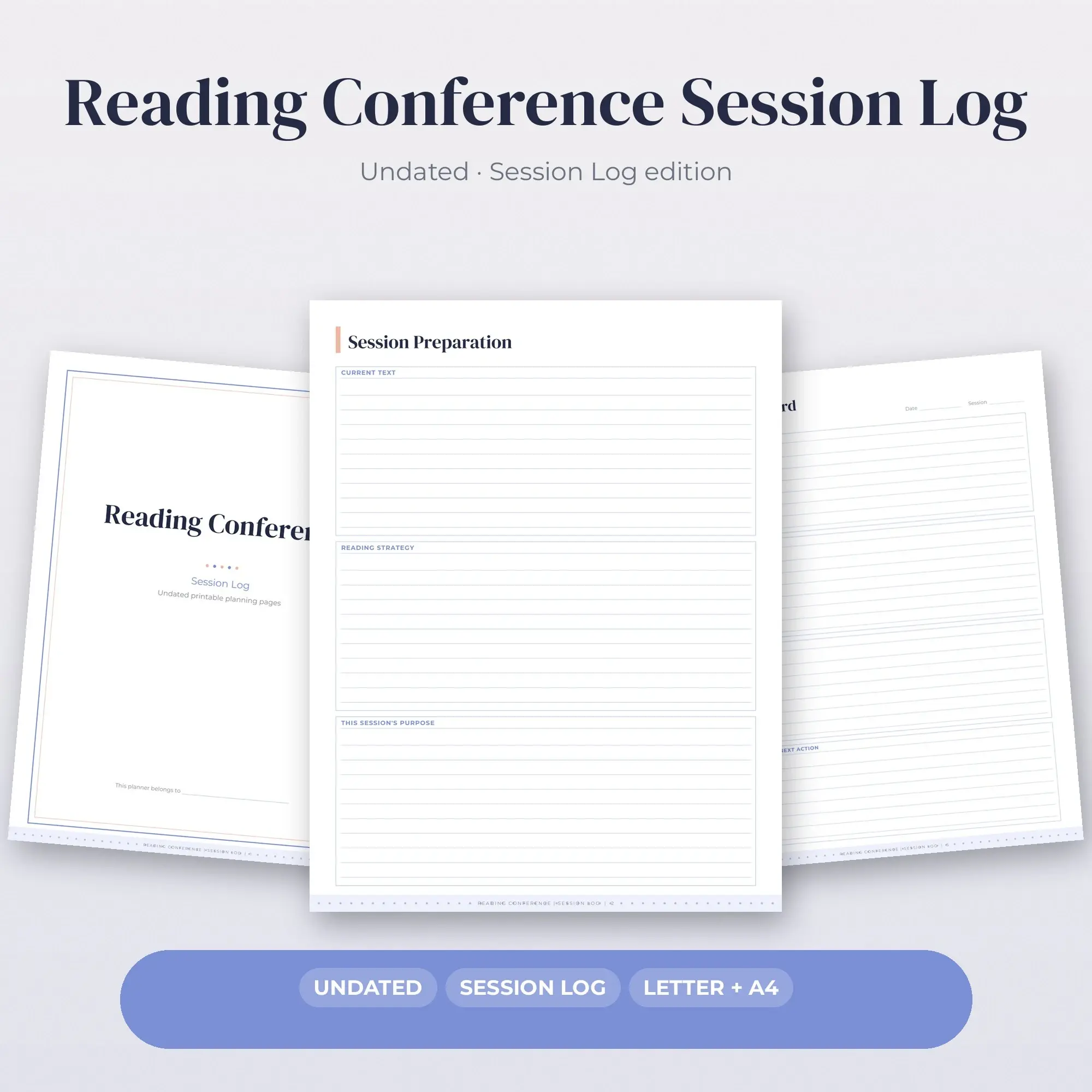 Reading Conference Session Log Planner PDF - Periwinkle preview