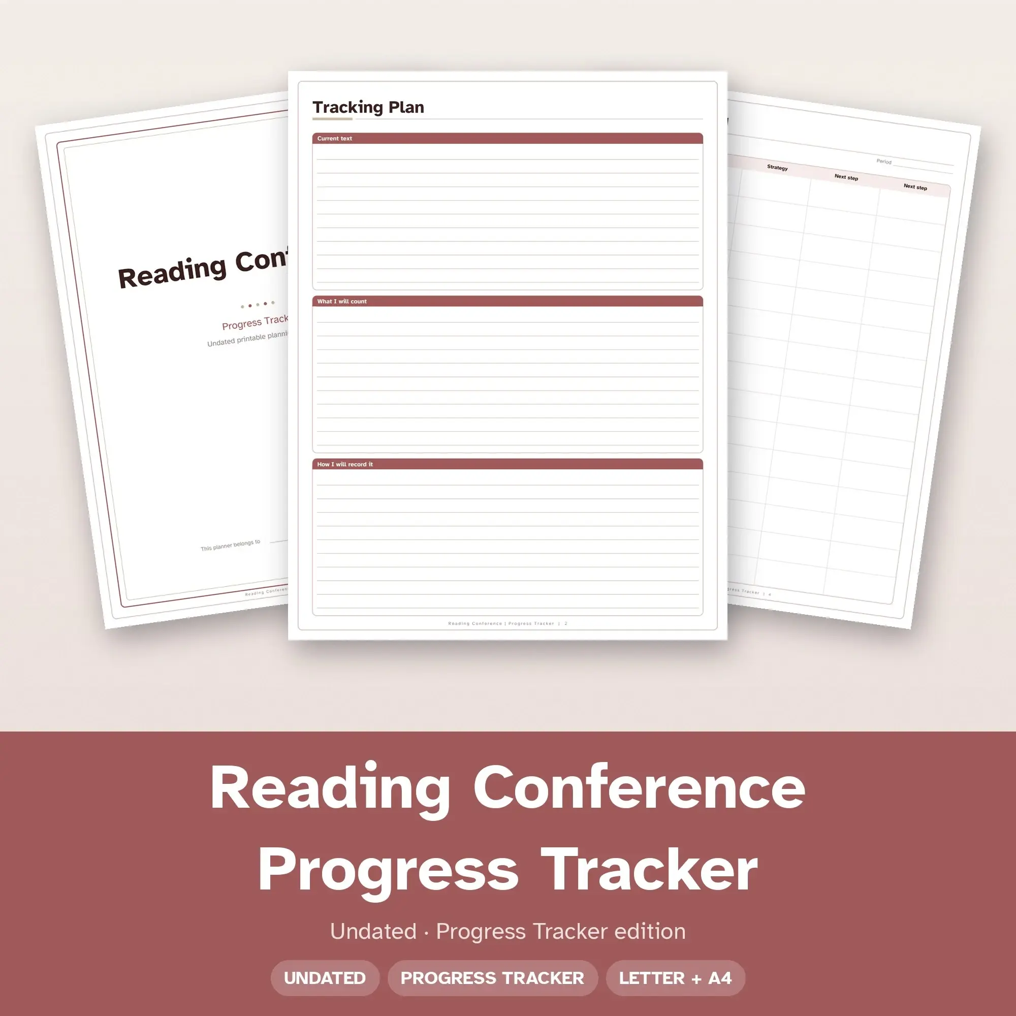 Reading Conference Progress Tracker Planner PDF - Rosewood preview