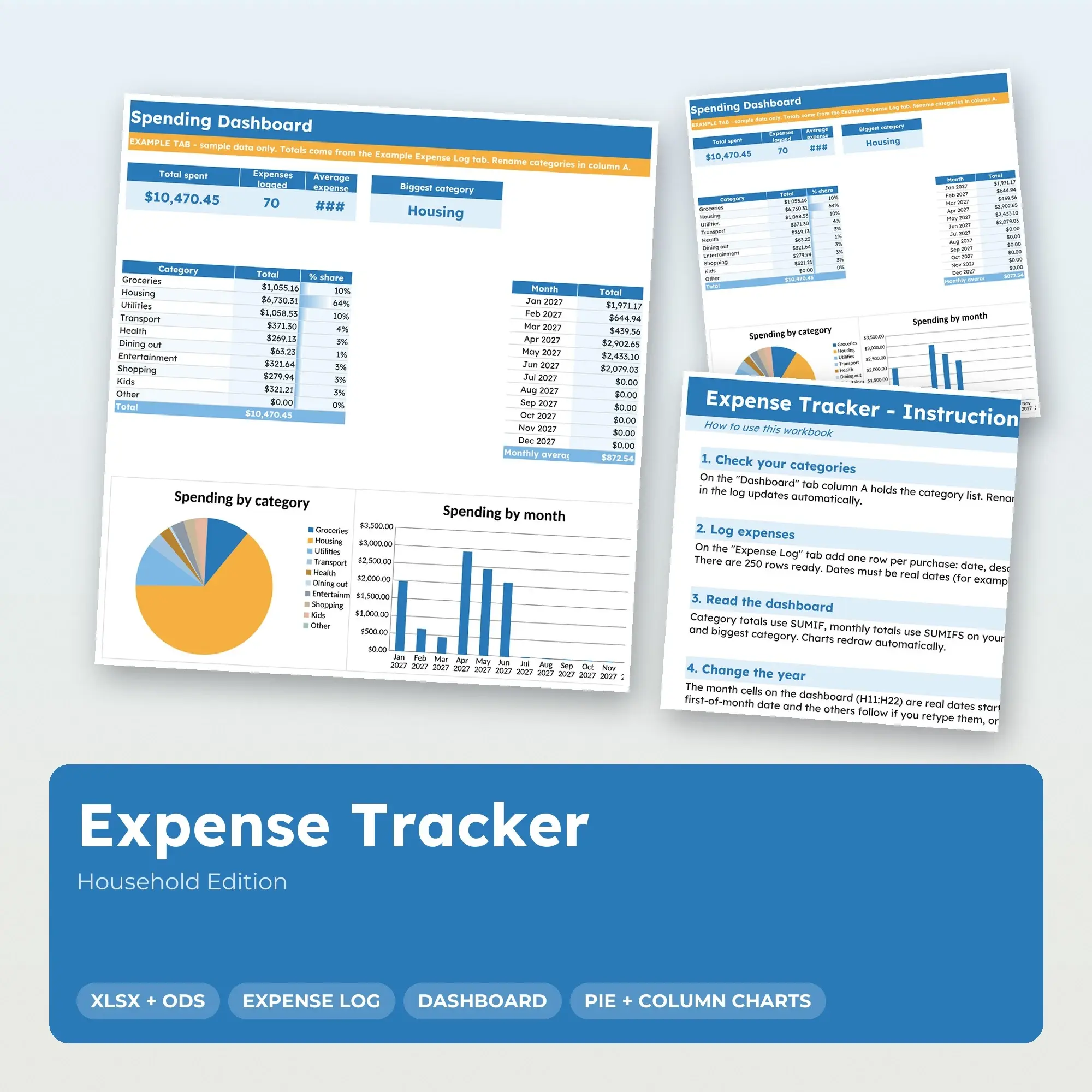 Expense Tracker Spreadsheet, Daily Spending Log with Dashboard preview