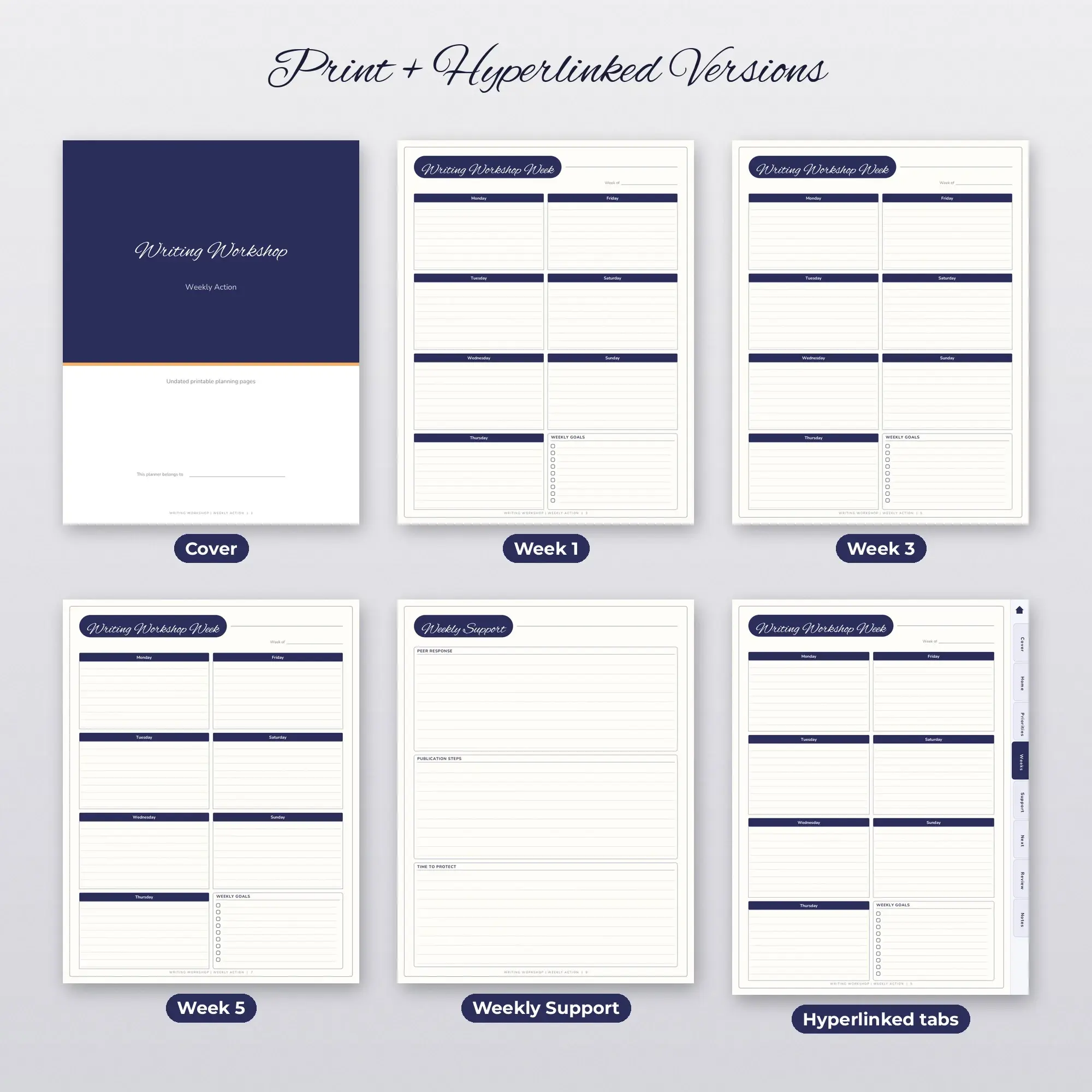 Writing Workshop Weekly Action Planner PDF - Midnight, preview 2 of 2