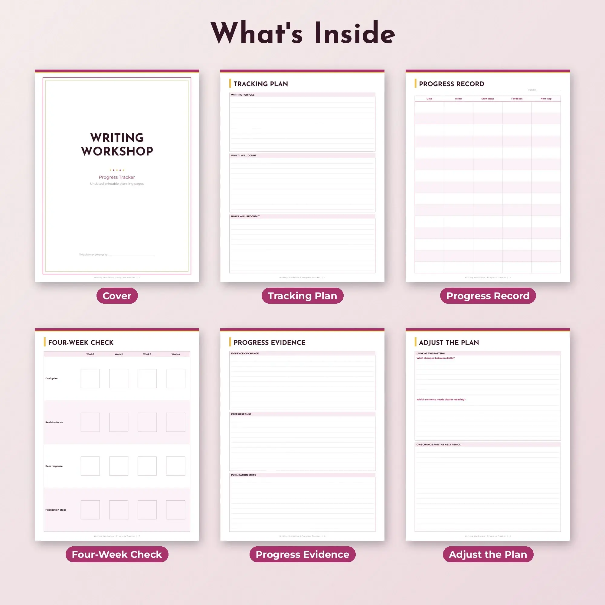 Writing Workshop Progress Tracker Planner PDF - Berry, preview 2 of 2