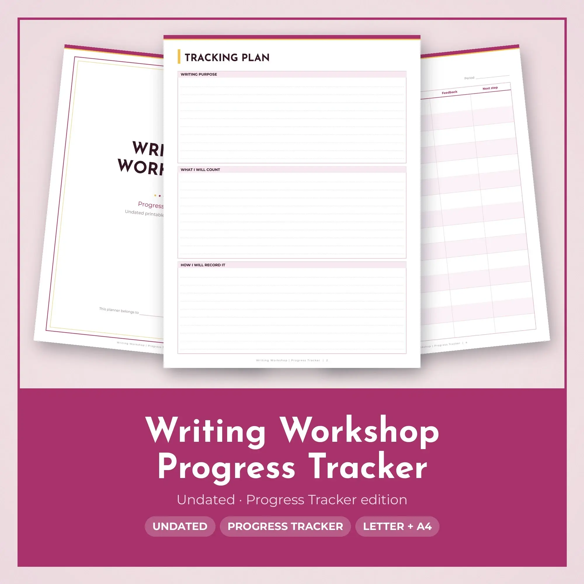 Writing Workshop Progress Tracker Planner PDF - Berry, preview 1 of 2