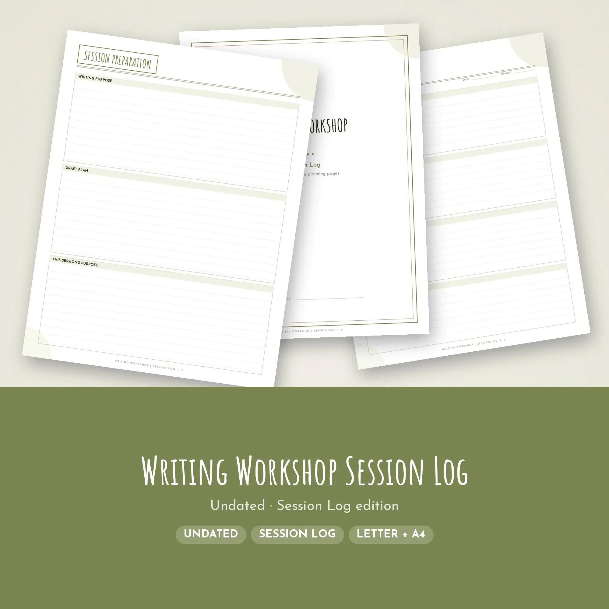 Writing Workshop Session Log Planner PDF - Olive preview
