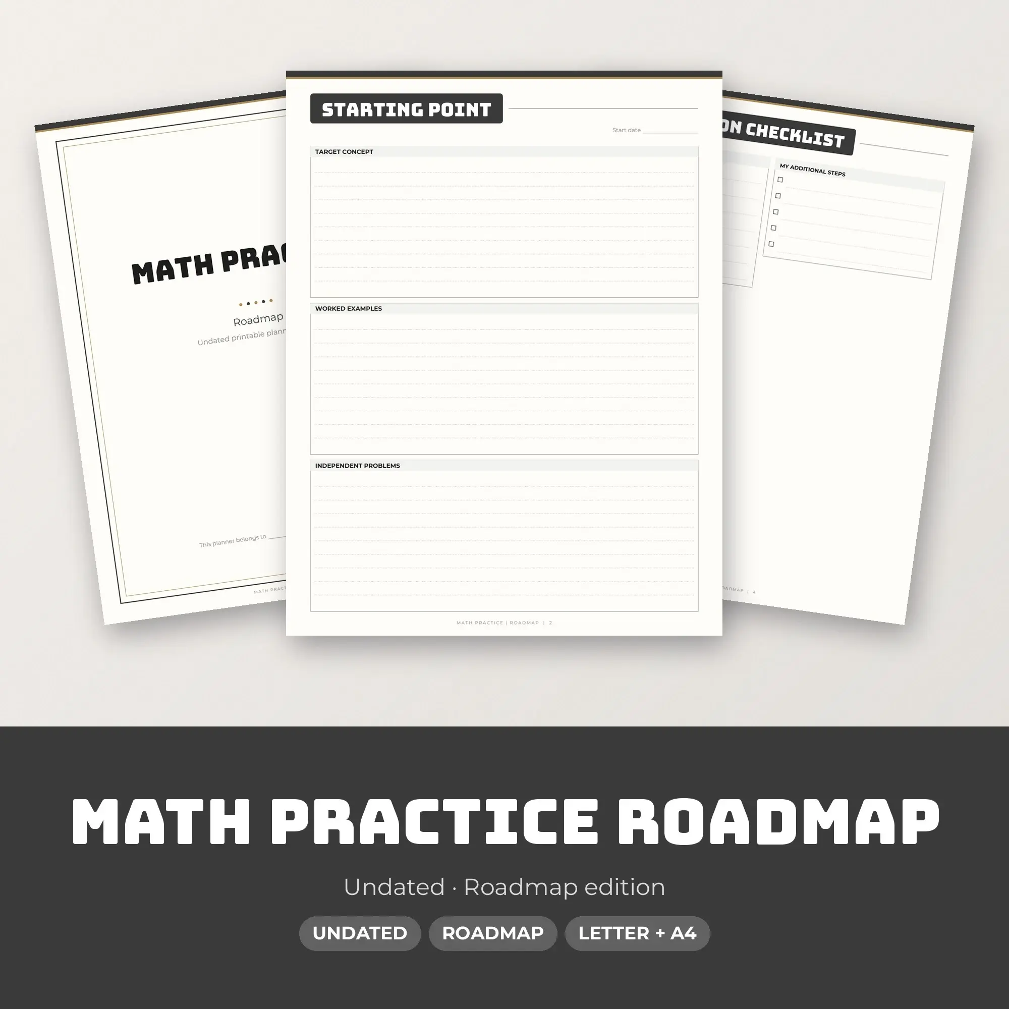 Math Practice Roadmap Planner PDF - Charcoal preview