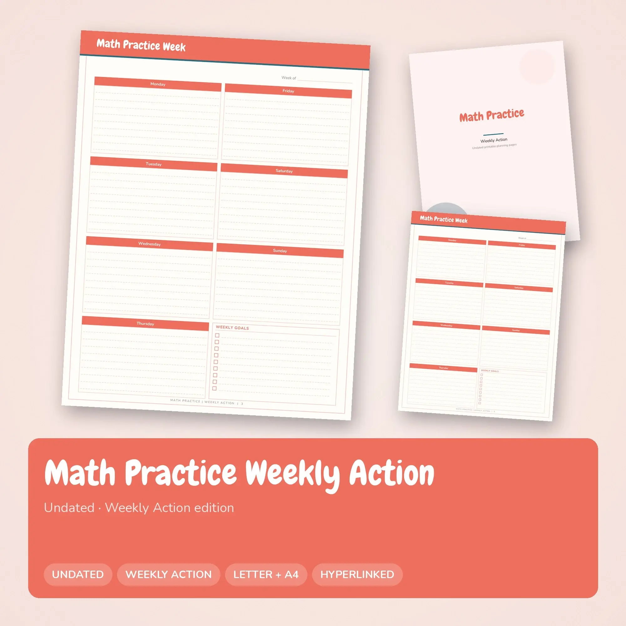 Math Practice Weekly Action Planner PDF - Coral preview