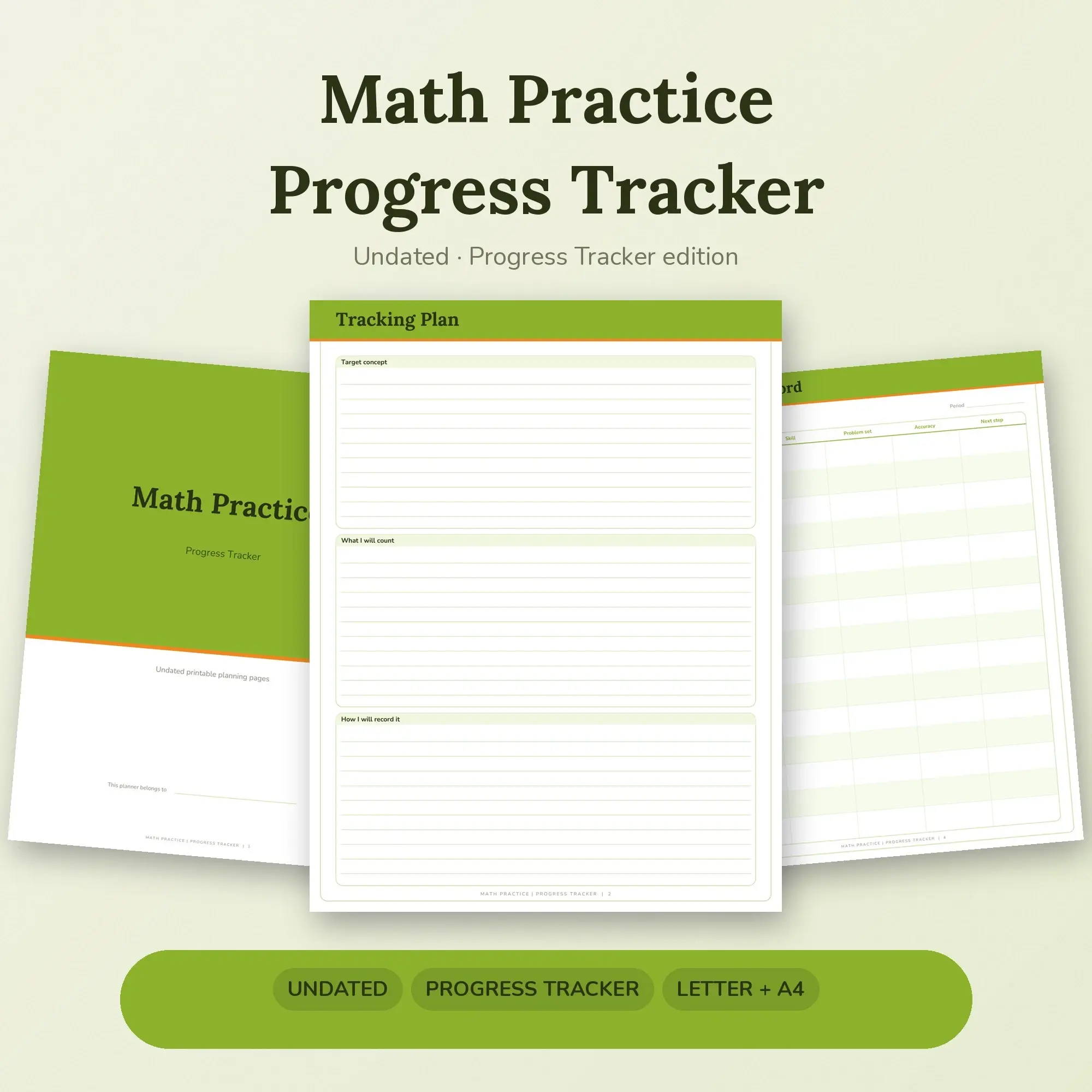 Math Practice Progress Tracker Planner PDF - Lime preview