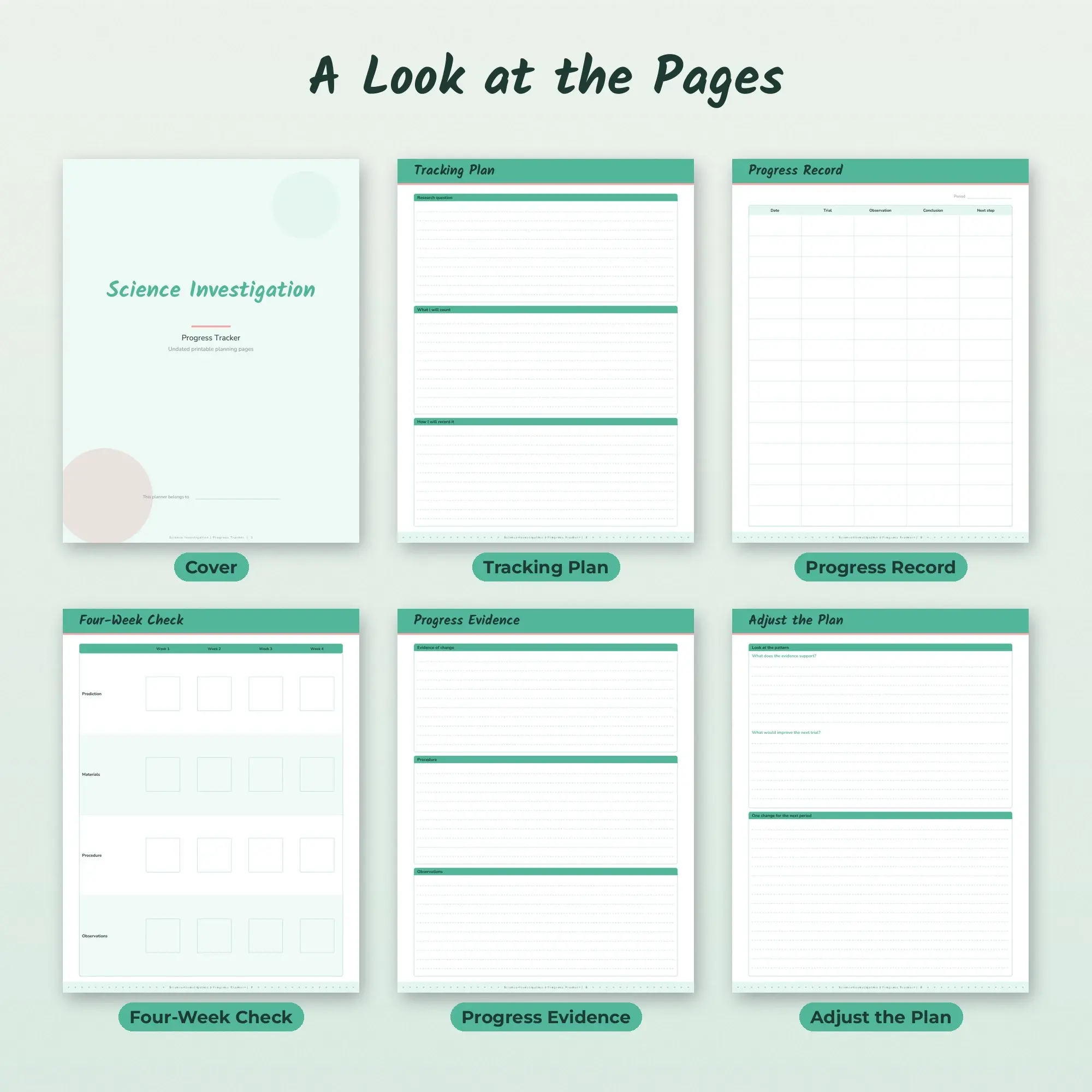 Science Investigation Progress Tracker Planner PDF - Mint, preview 2 of 2