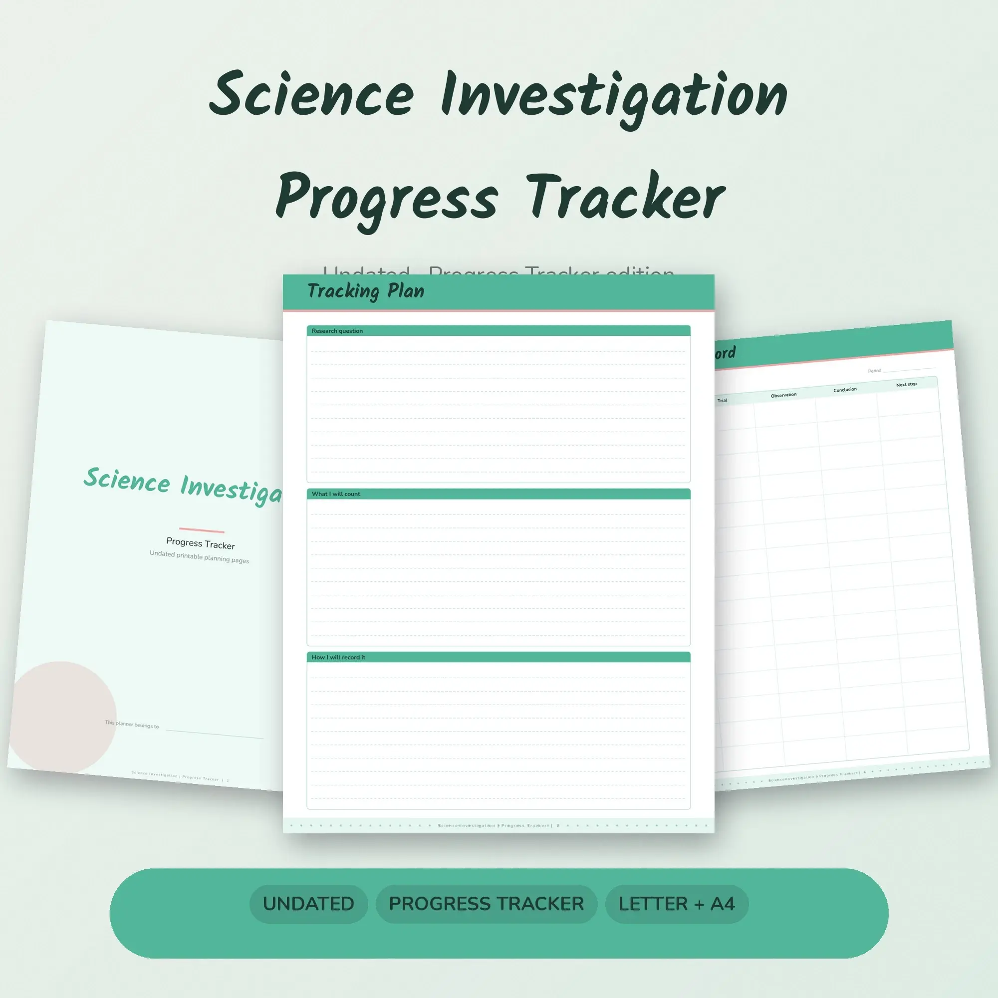Science Investigation Progress Tracker Planner PDF - Mint, preview 1 of 2