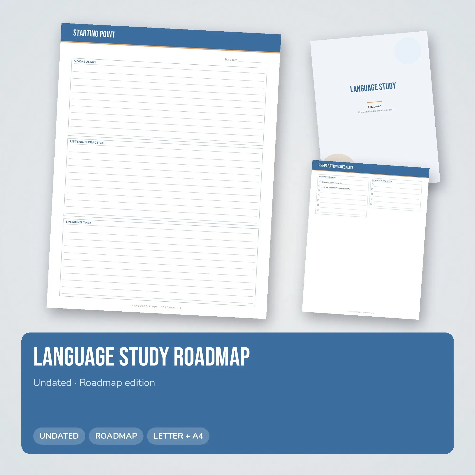 Language Study Roadmap Planner PDF - Denim preview