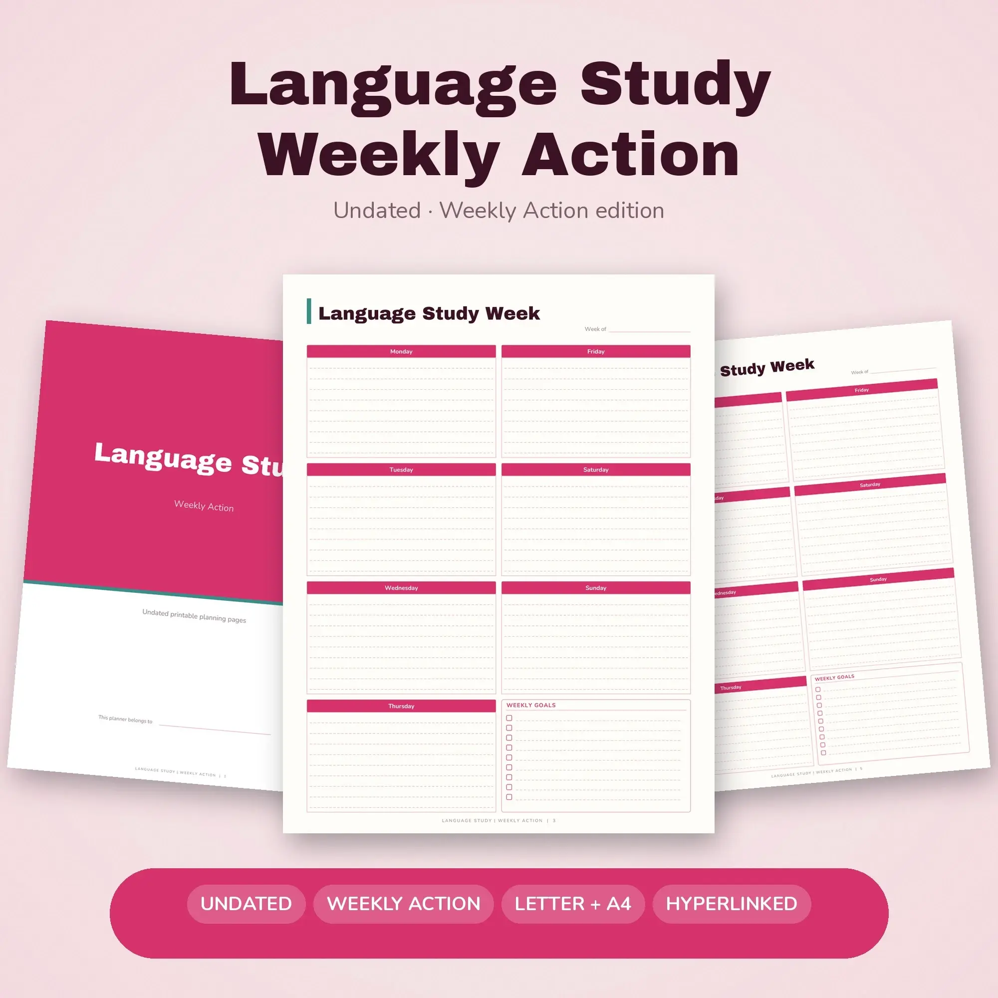 Language Study Weekly Action Planner PDF - Raspberry preview