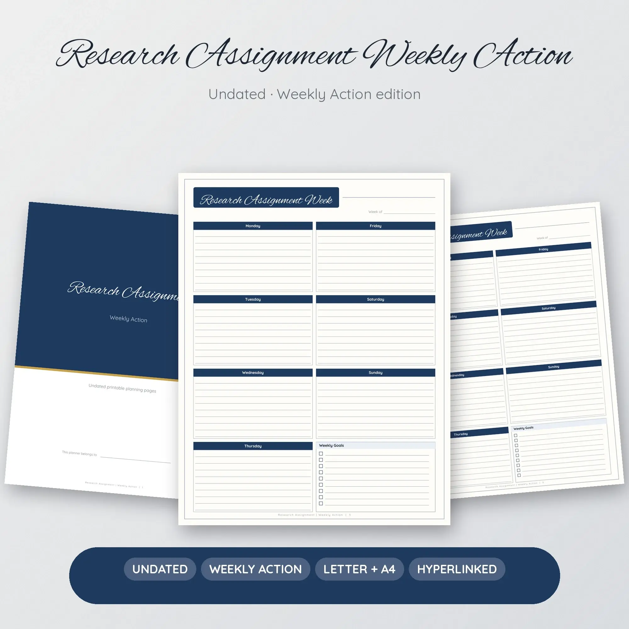 Research Assignment Weekly Action Planner PDF - Navy preview