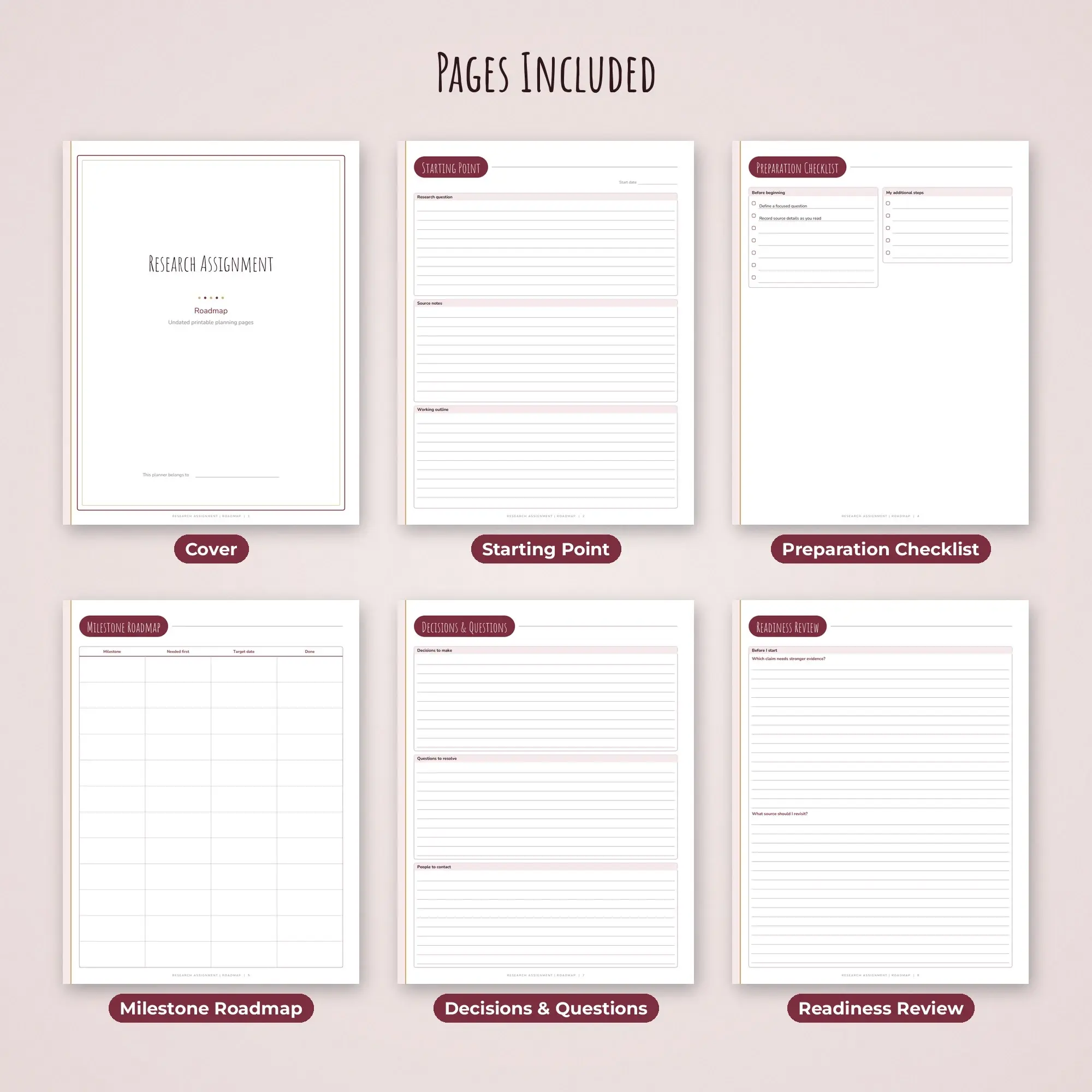 Research Assignment Roadmap Planner PDF - Burgundy, preview 2 of 2