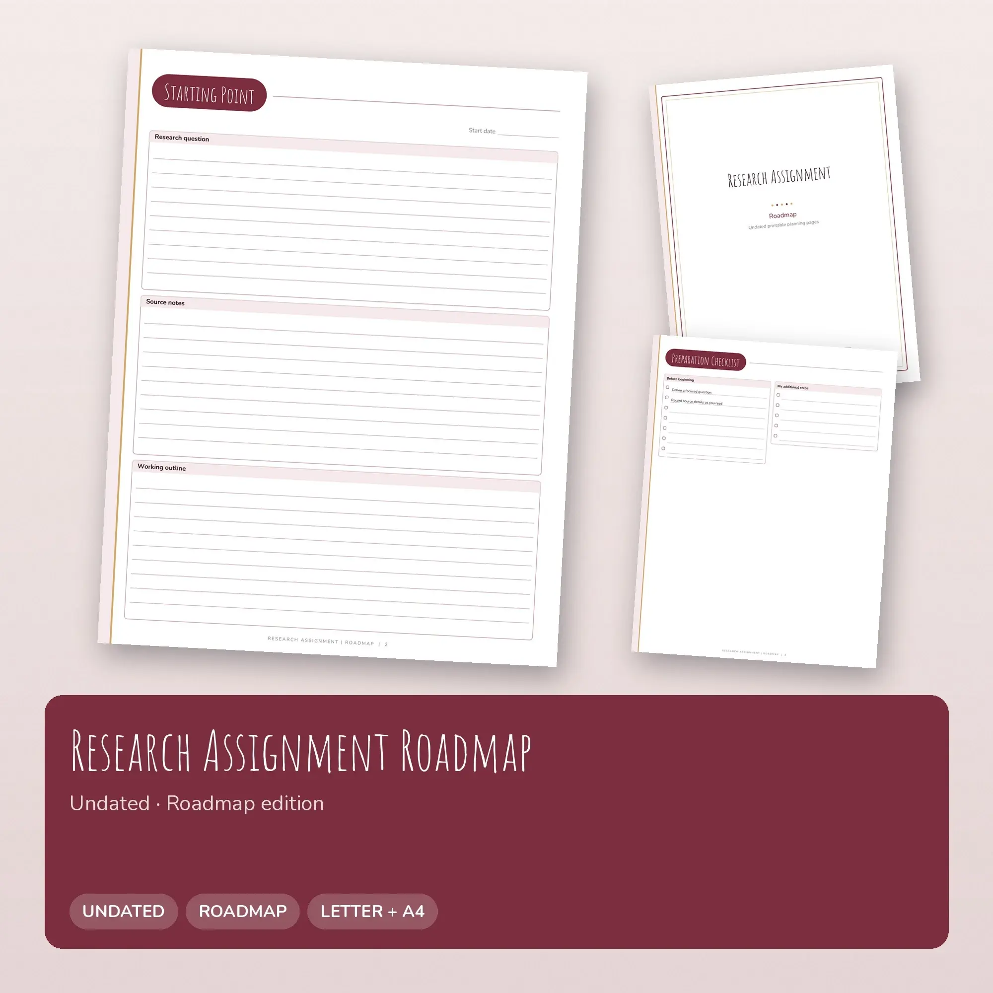 Research Assignment Roadmap Planner PDF - Burgundy preview