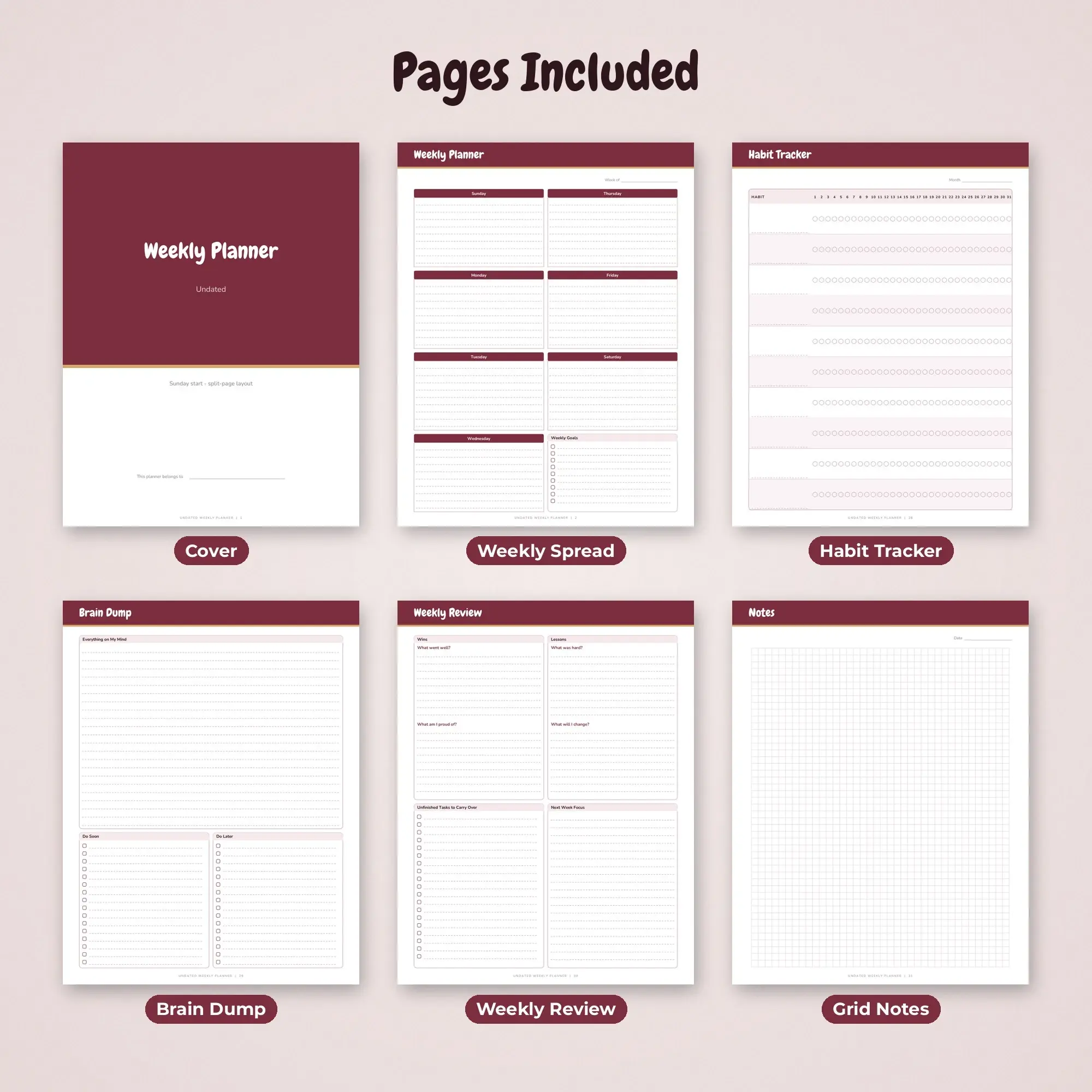 Weekly Planner Printable PDF, Split-Page Layout, Undated Cheerful, preview 2 of 2