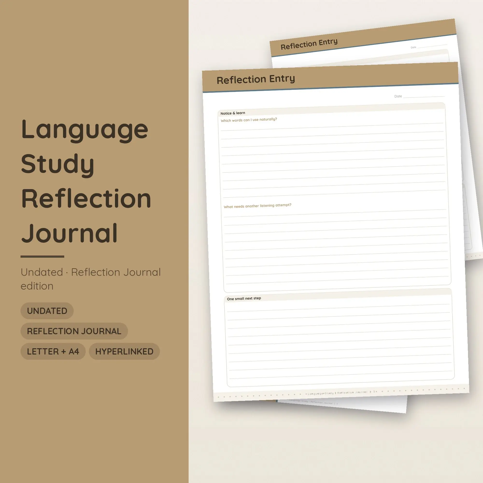 Language Study Reflection Journal Planner PDF - Sand preview
