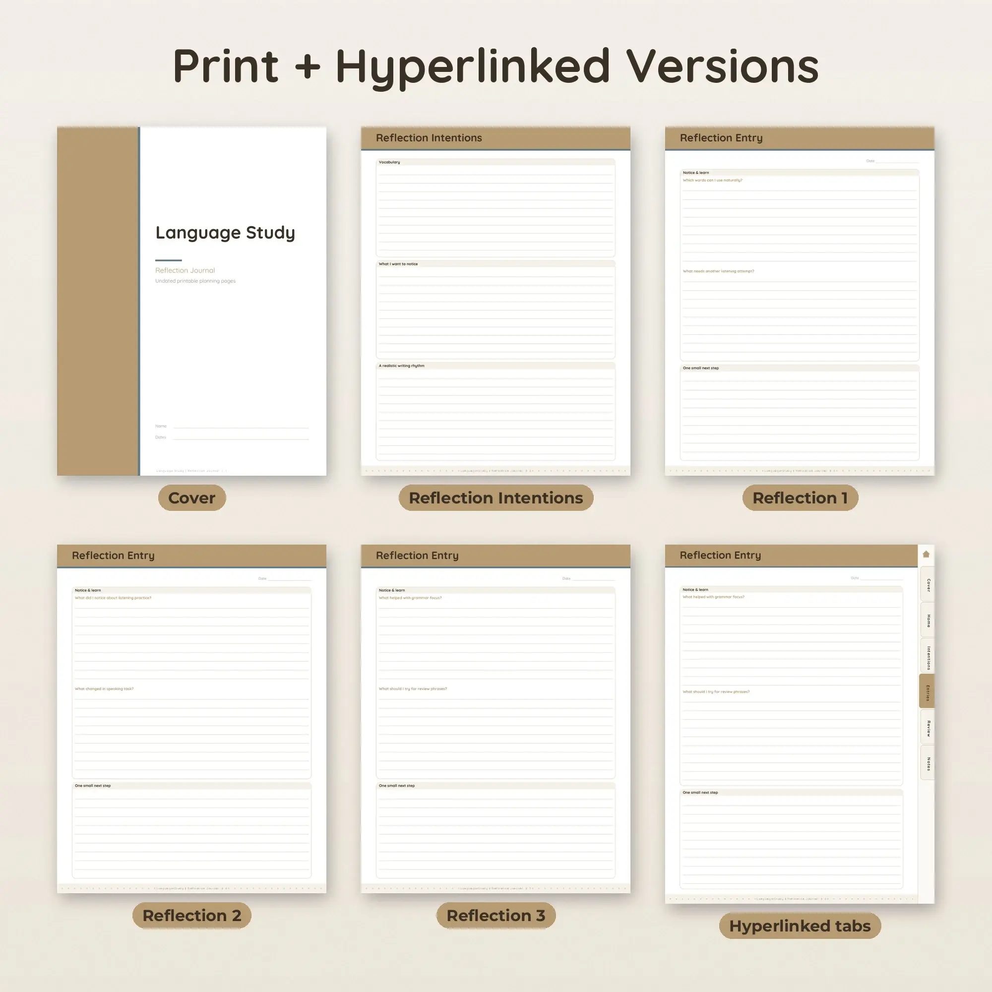 Language Study Reflection Journal Planner PDF - Sand, preview 2 of 2